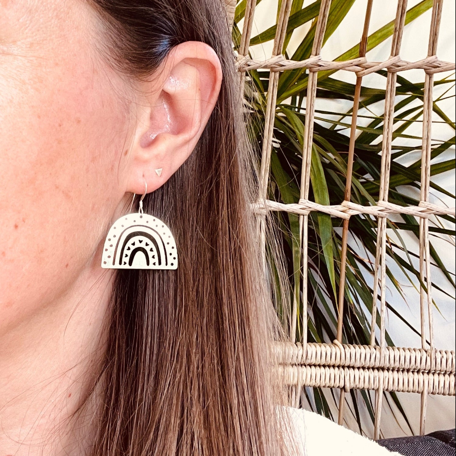 Silver Rainbow Arch Heart Earrings