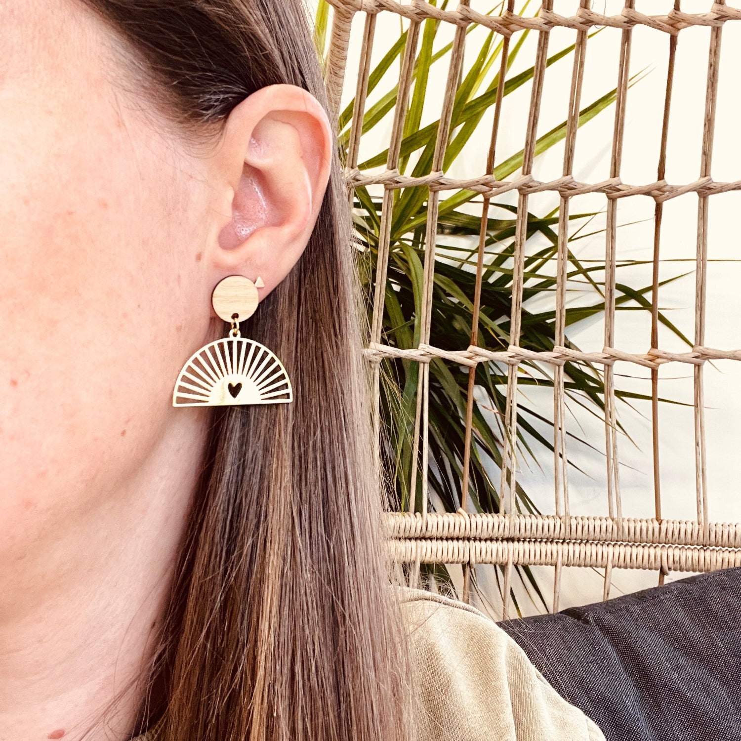 Golden Sunrise Heart Stud Earrings