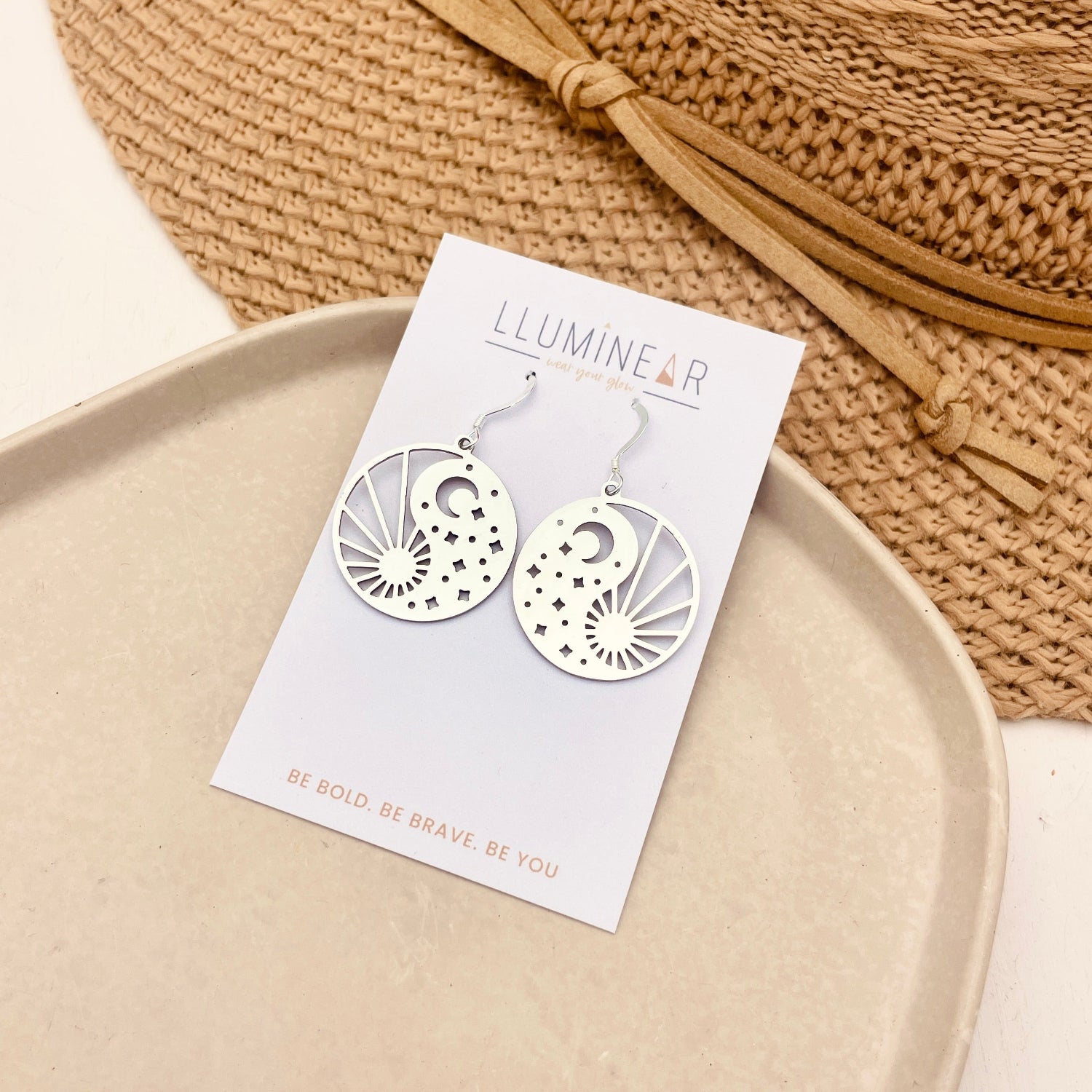 Silver Sun Moon Star Earrings