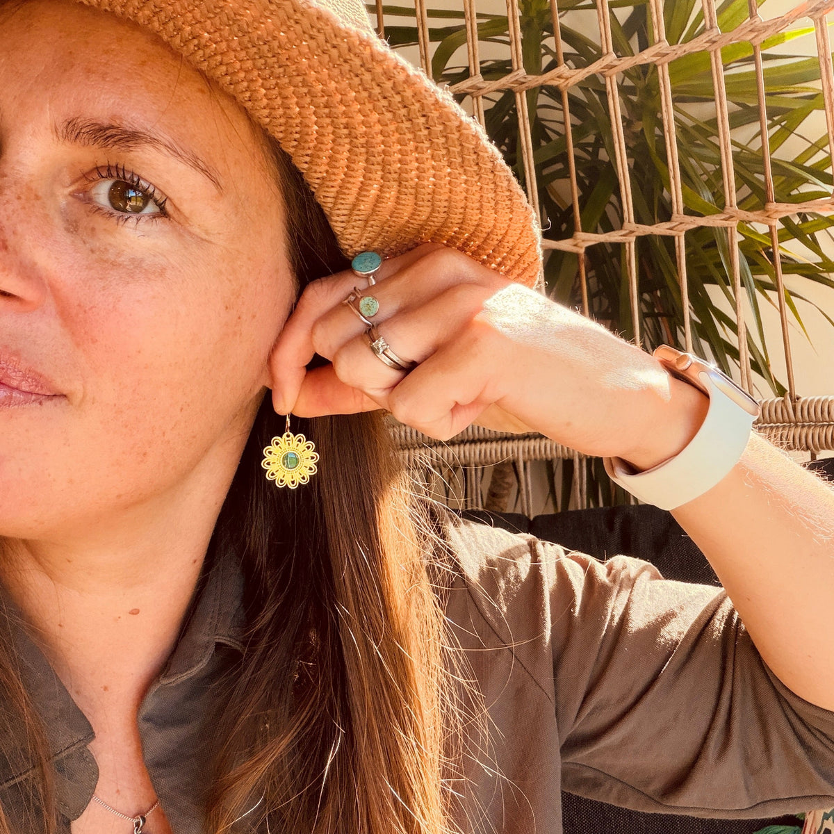 Autumn Boho Teal Gold Earrings