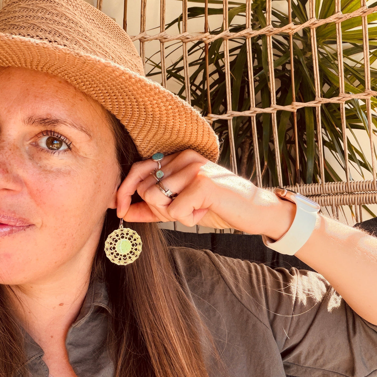 Autumn Elegant Sage Gold Earrings