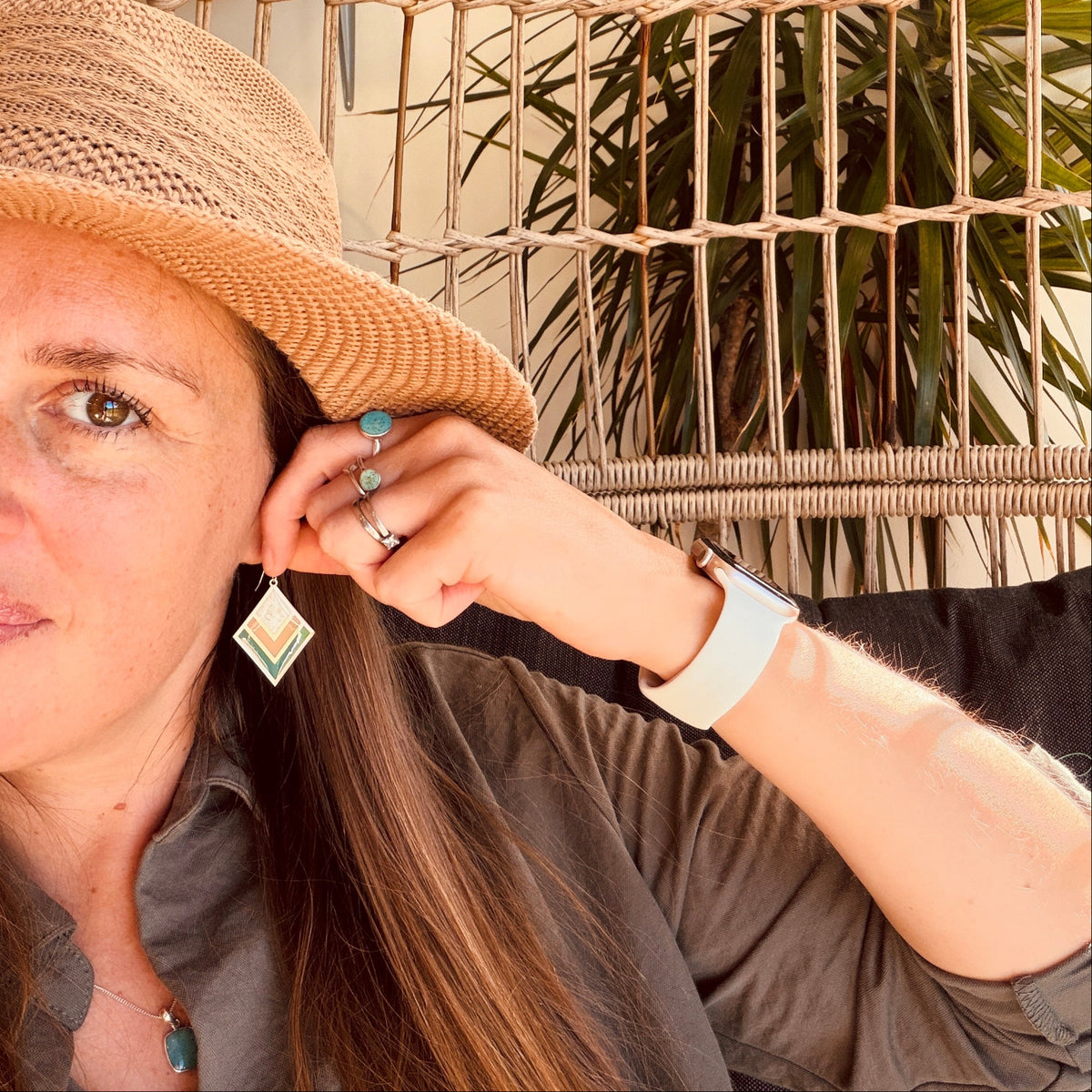 Autumn Boho Deco Beach Sand Earrings Silver