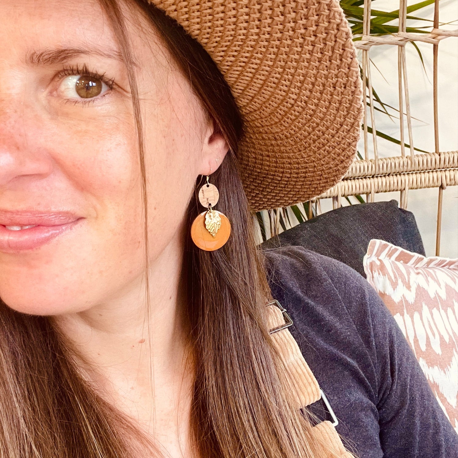 Spiced Orange Gold Leaf Earrings