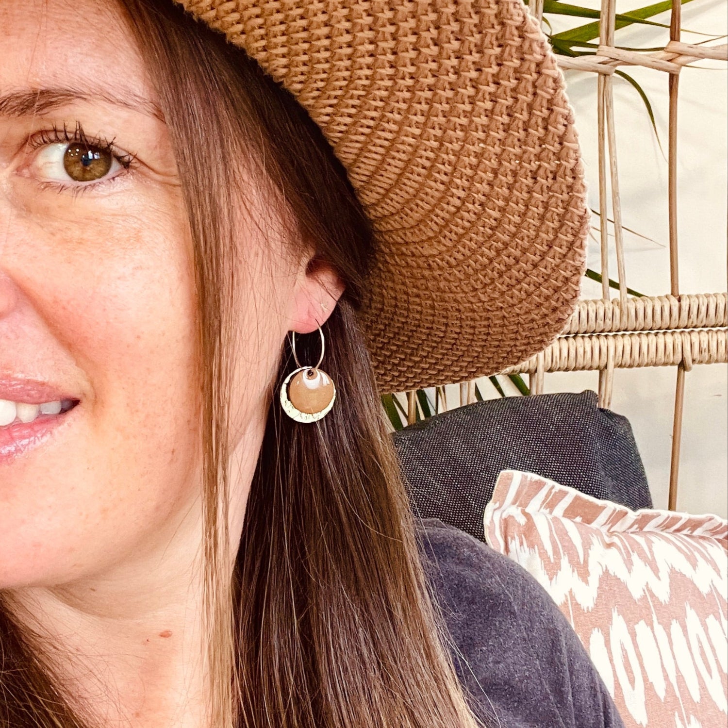 Gingerbread Silver Circle Earrings