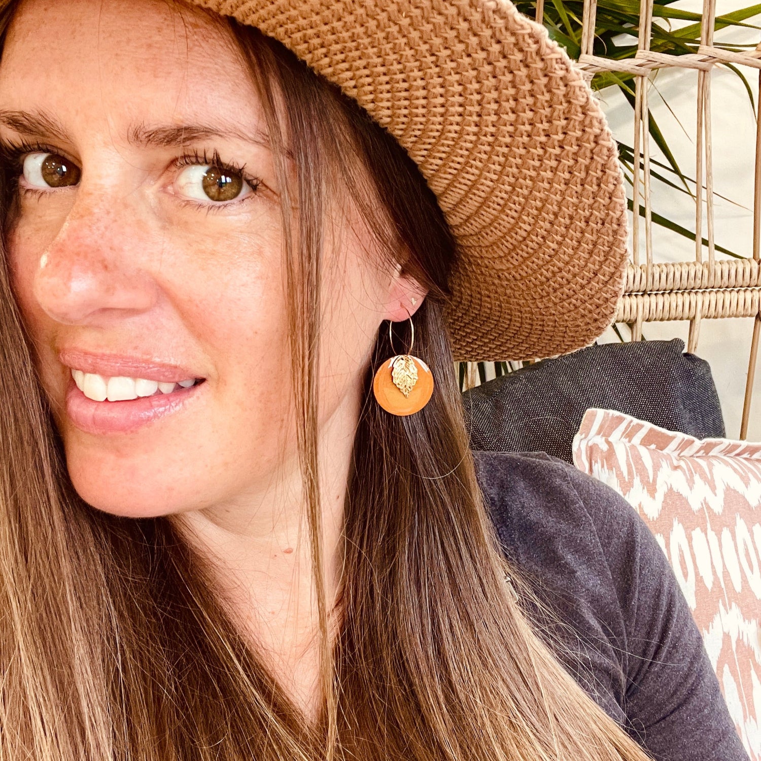 Spiced Orange Gold Leaf Earrings