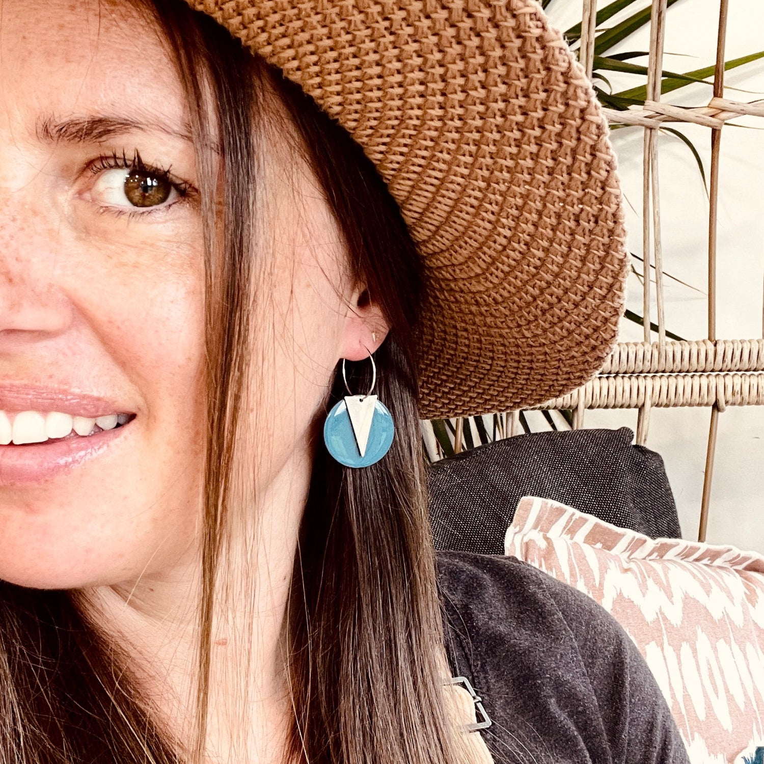 Stone Blue Silver Triangle Earrings