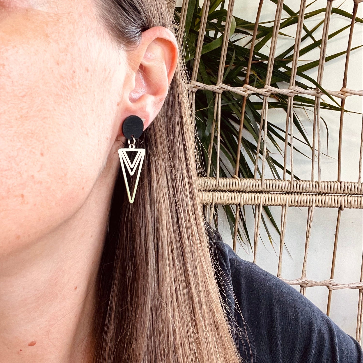 Geometric Triangle Dangle Stud Earrings
