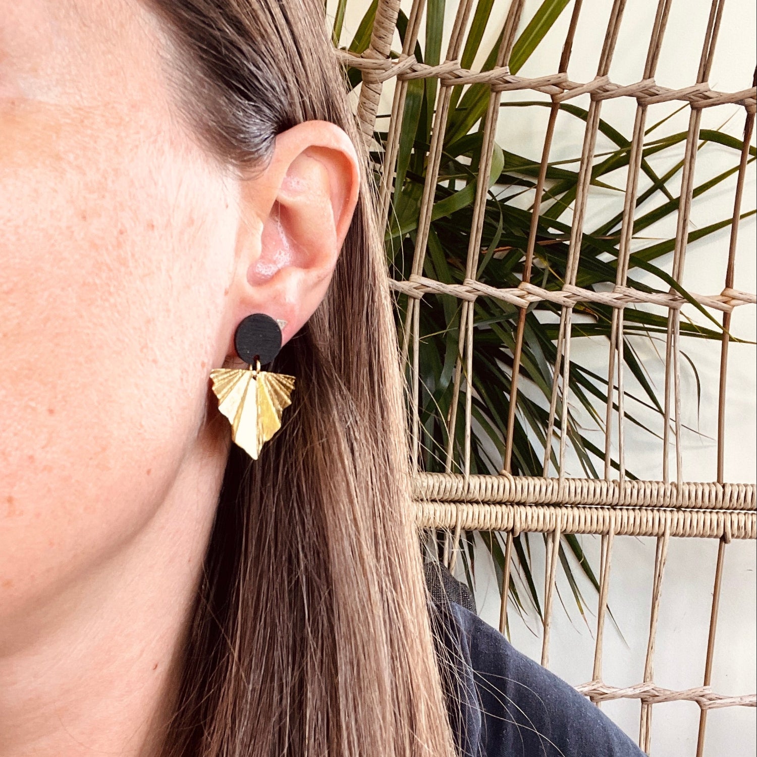 Gold Deco Fan Earrings