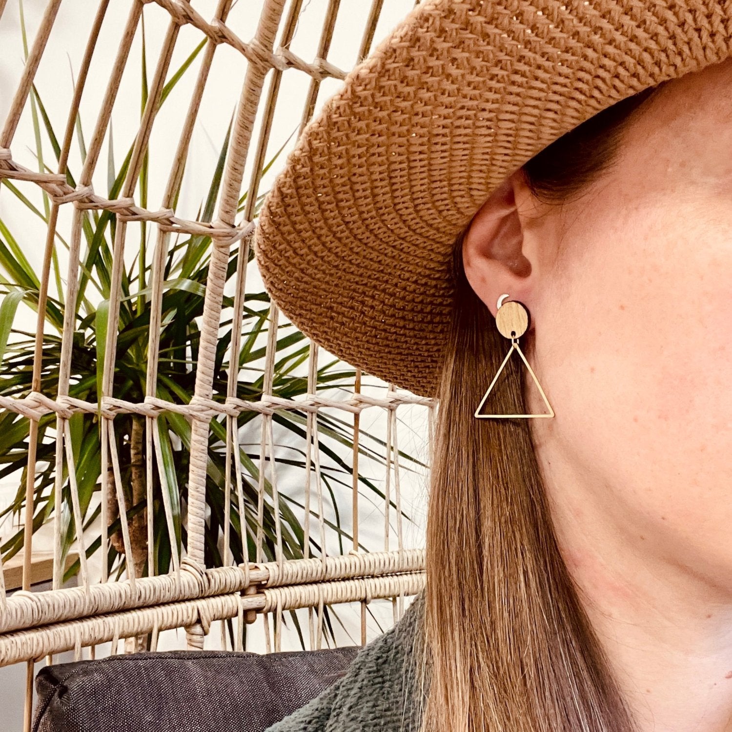 Natural Stud Boho Earrings Brass Triangle