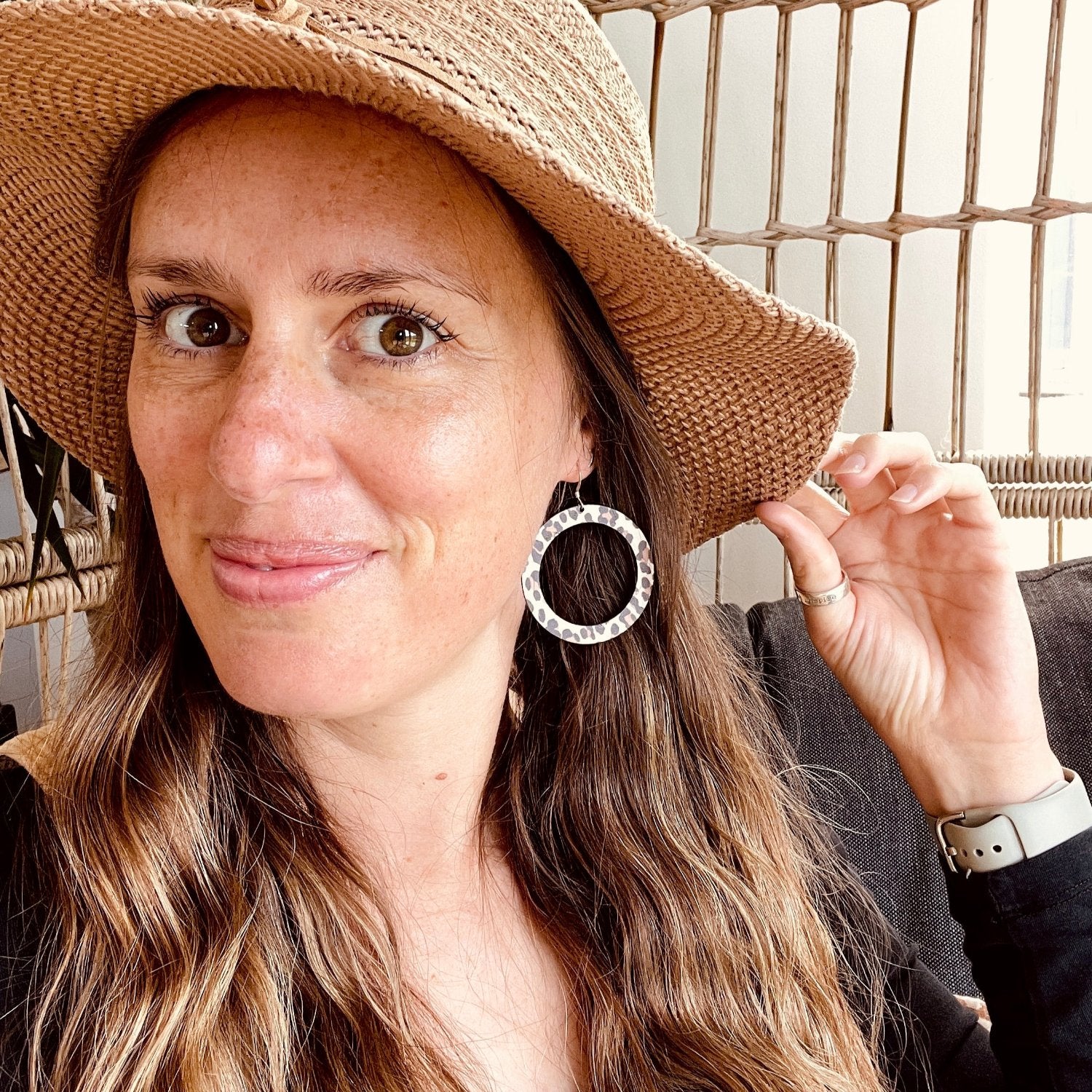 Saturn Earrings White Leopard