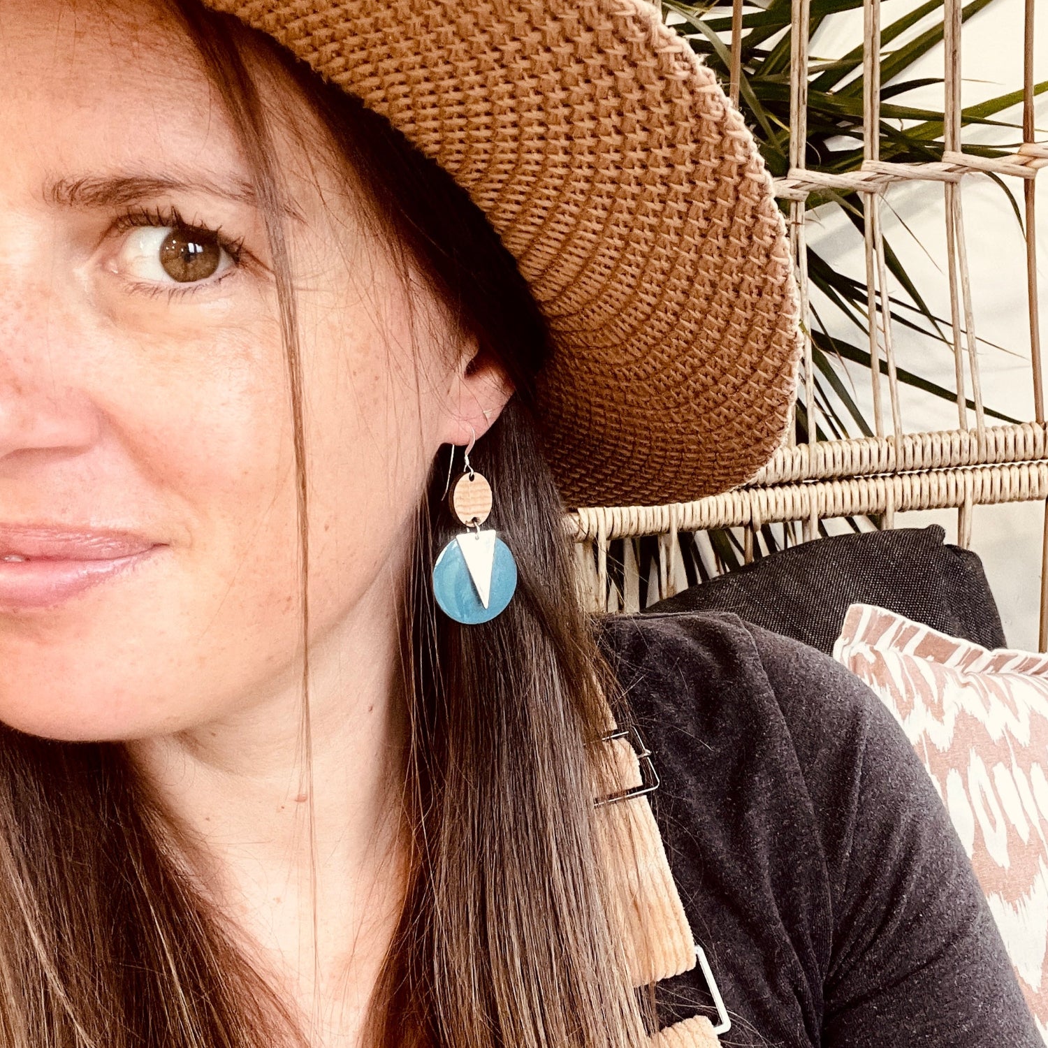 Stone Blue Silver Triangle Earrings