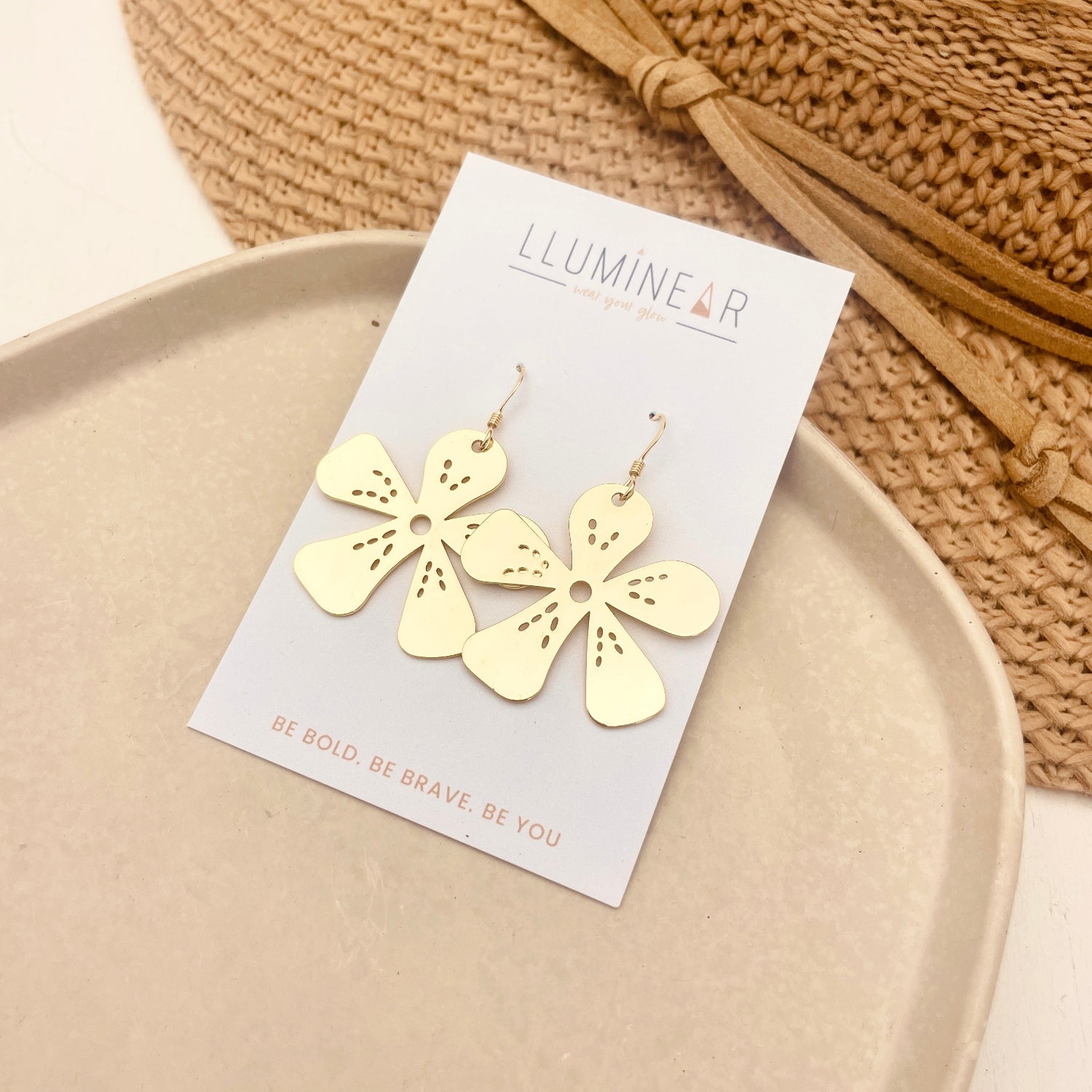 Boho Beach Flower Gold Earrings