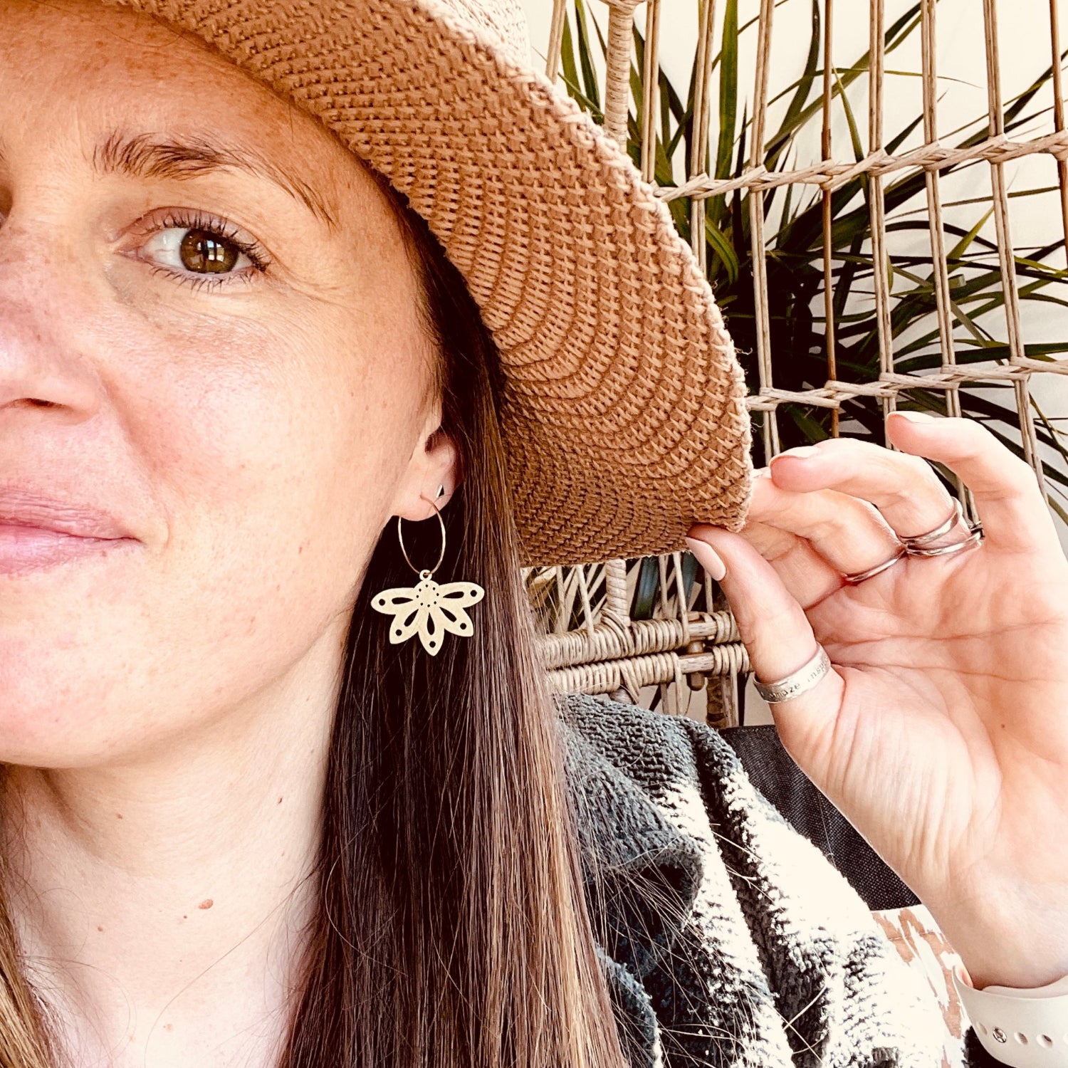 Gold Boho Flower Petal Earrings