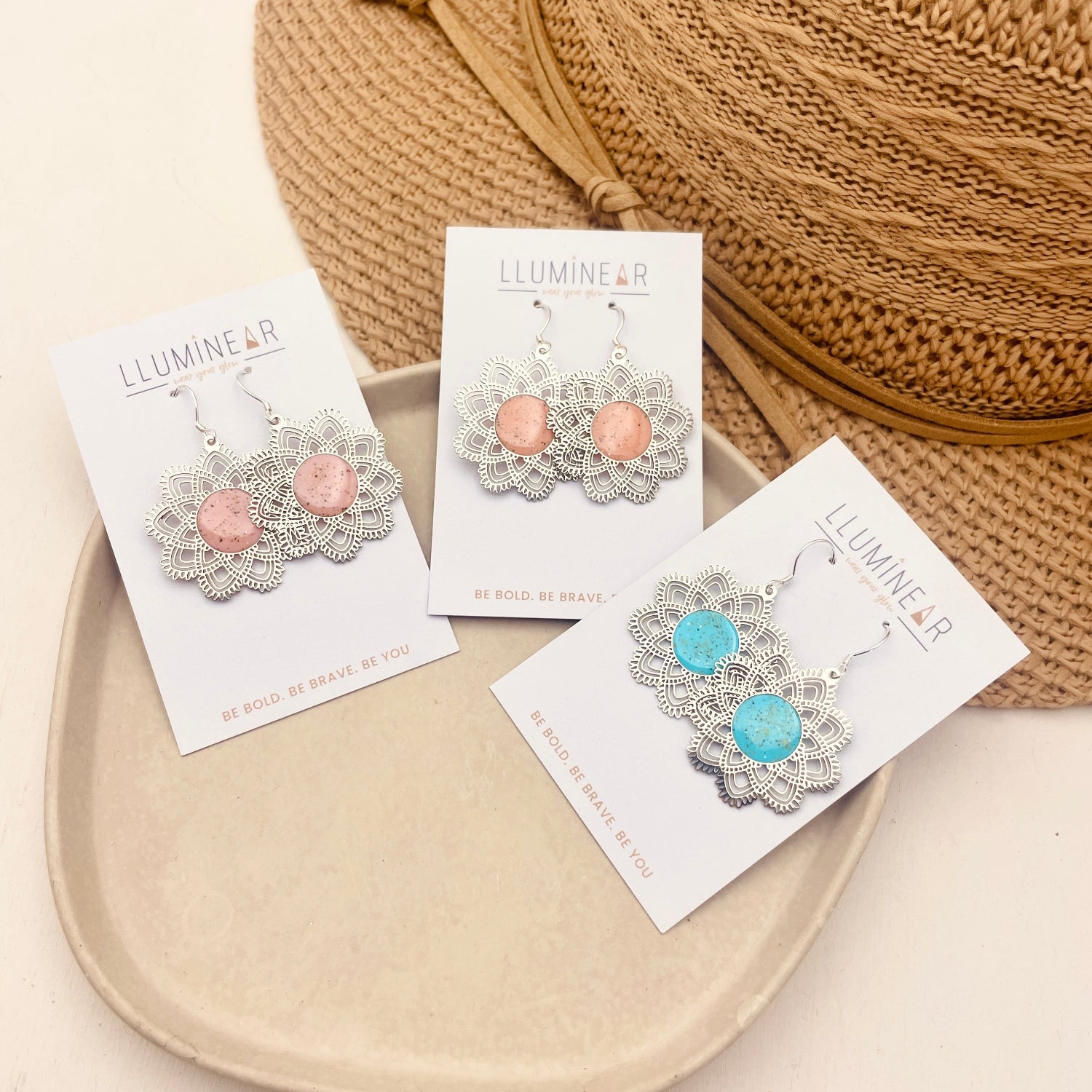 Boho Flower Beach Sand Earrings Silver