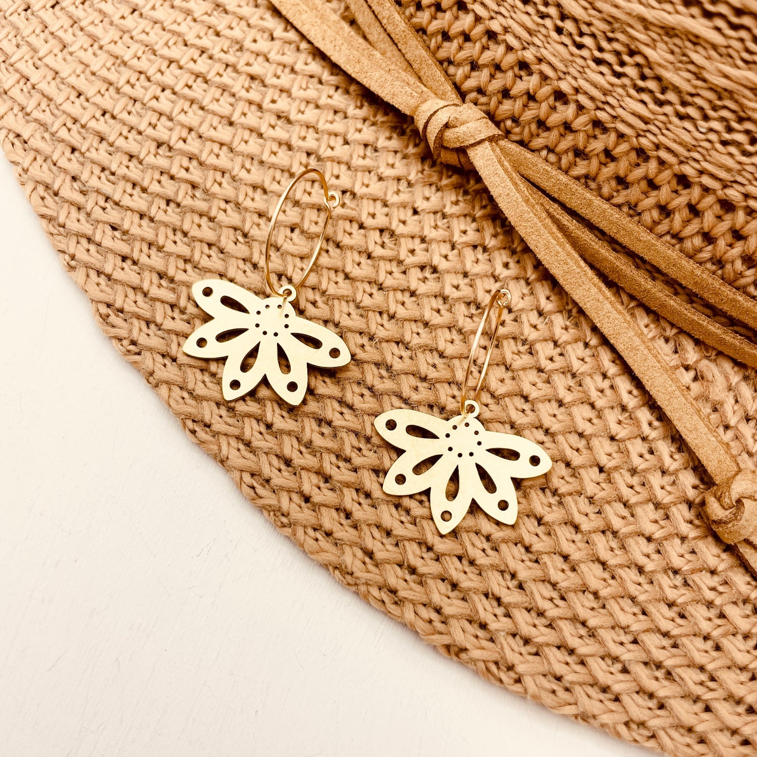 Gold Boho Flower Petal Earrings