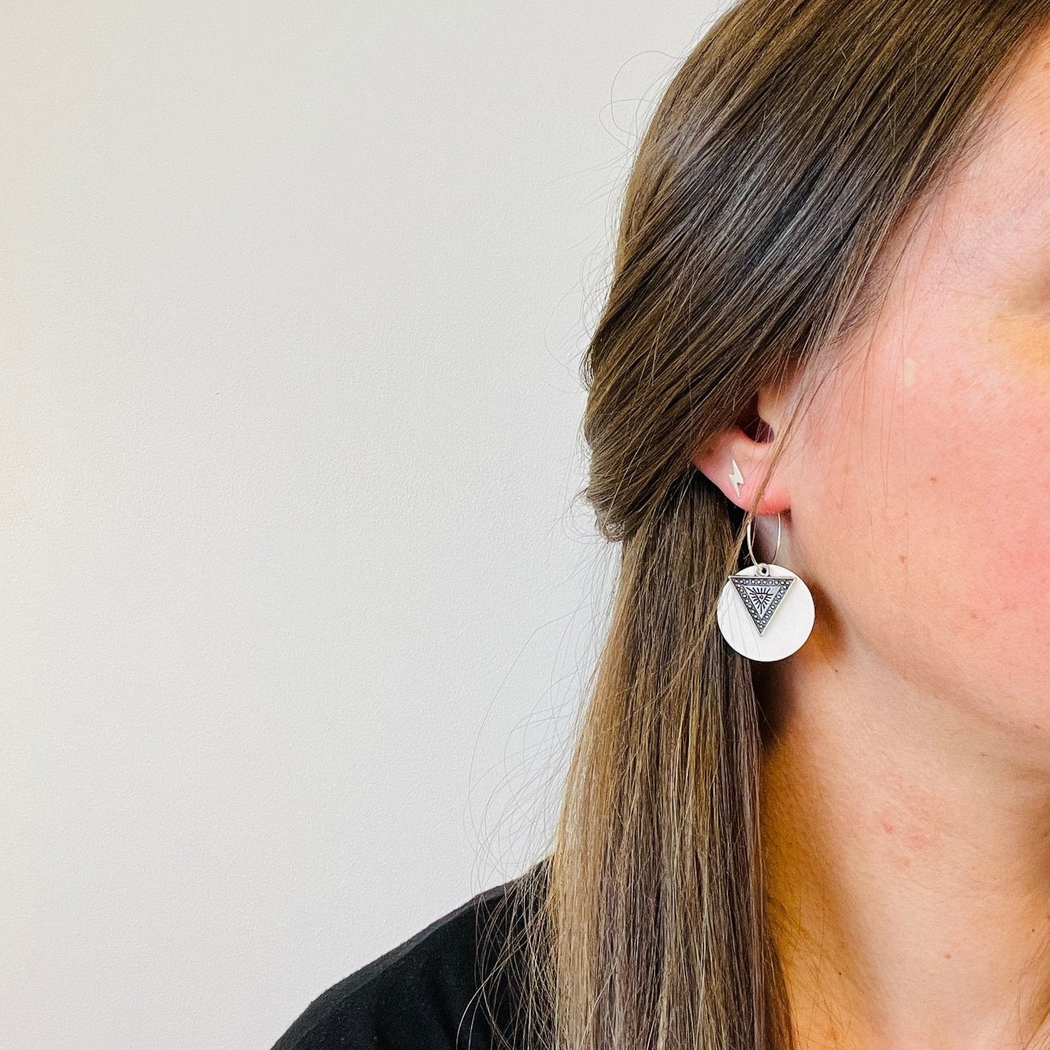 white beach boho hoop earrings in sterling silver