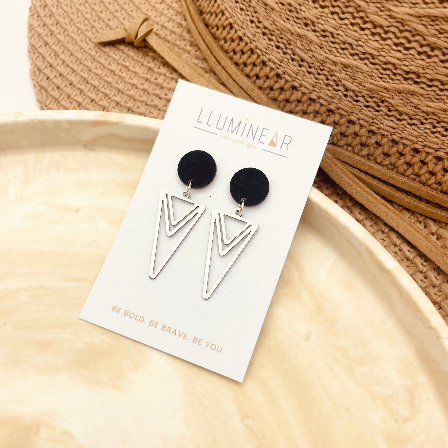 Geometric Triangle Dangle Stud Earrings