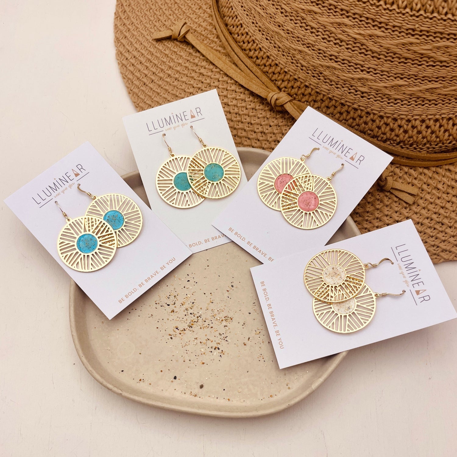 Gold Cornish Beach Sand Deco Earrings