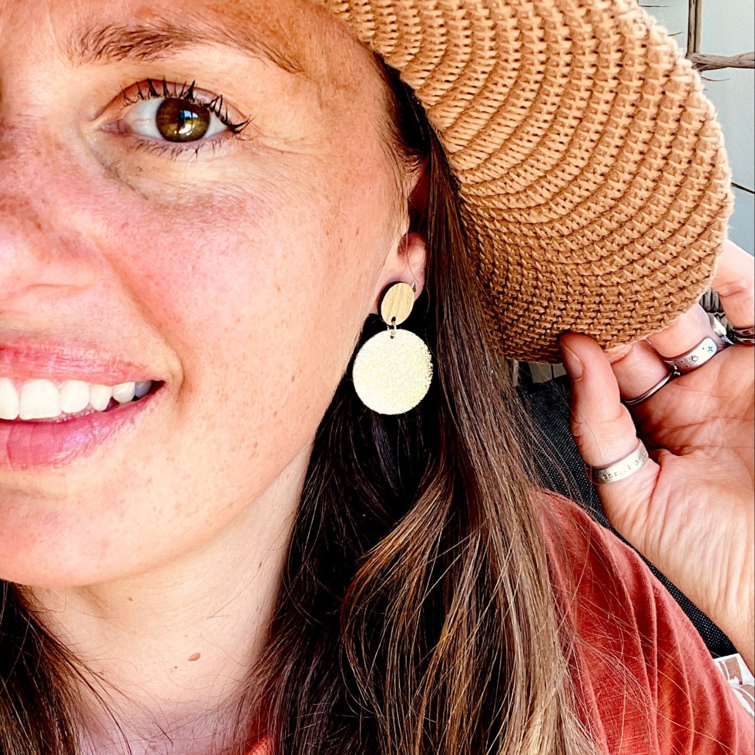 Apollo Earrings Gold Glitter Leather