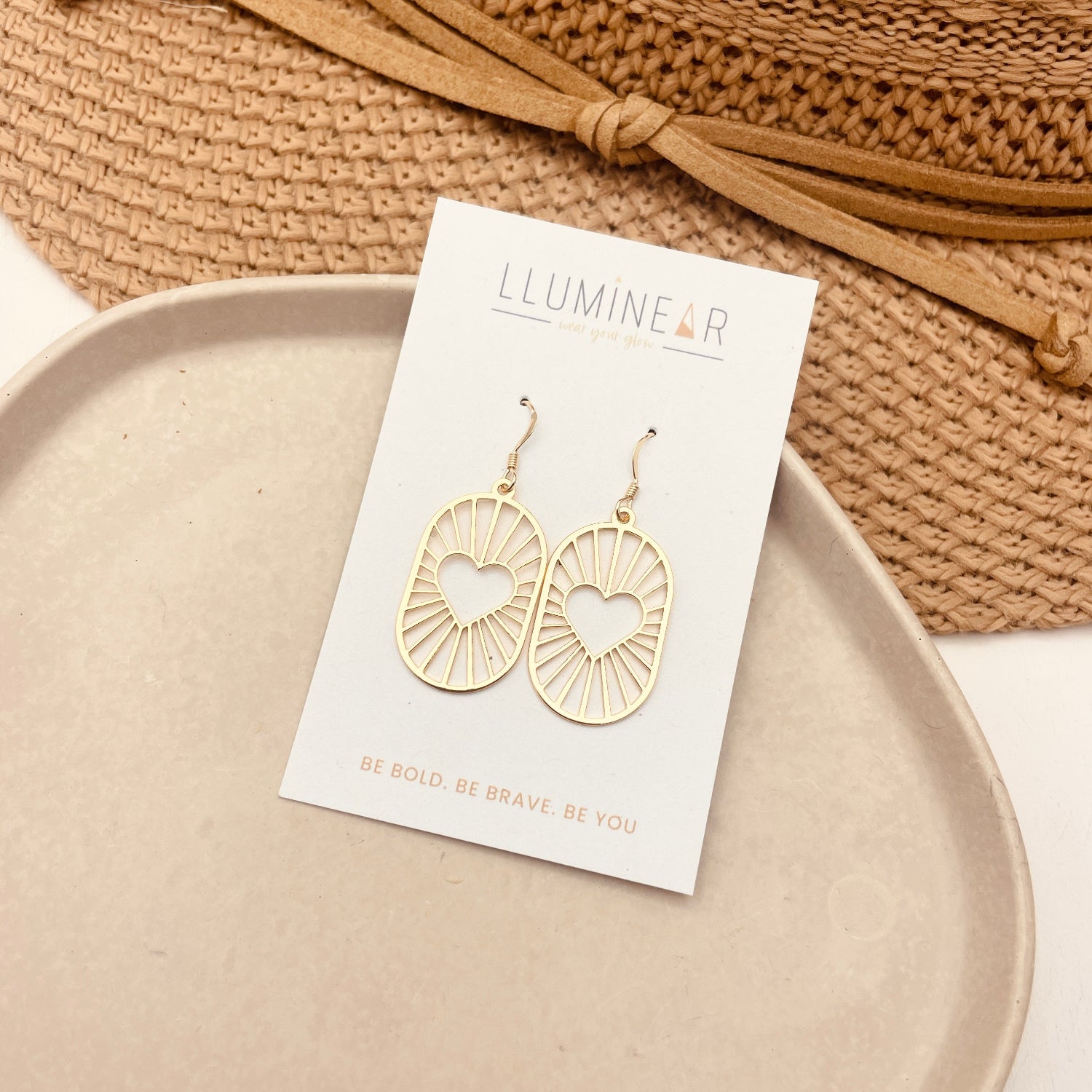 Gold Heart Sunburst Earrings