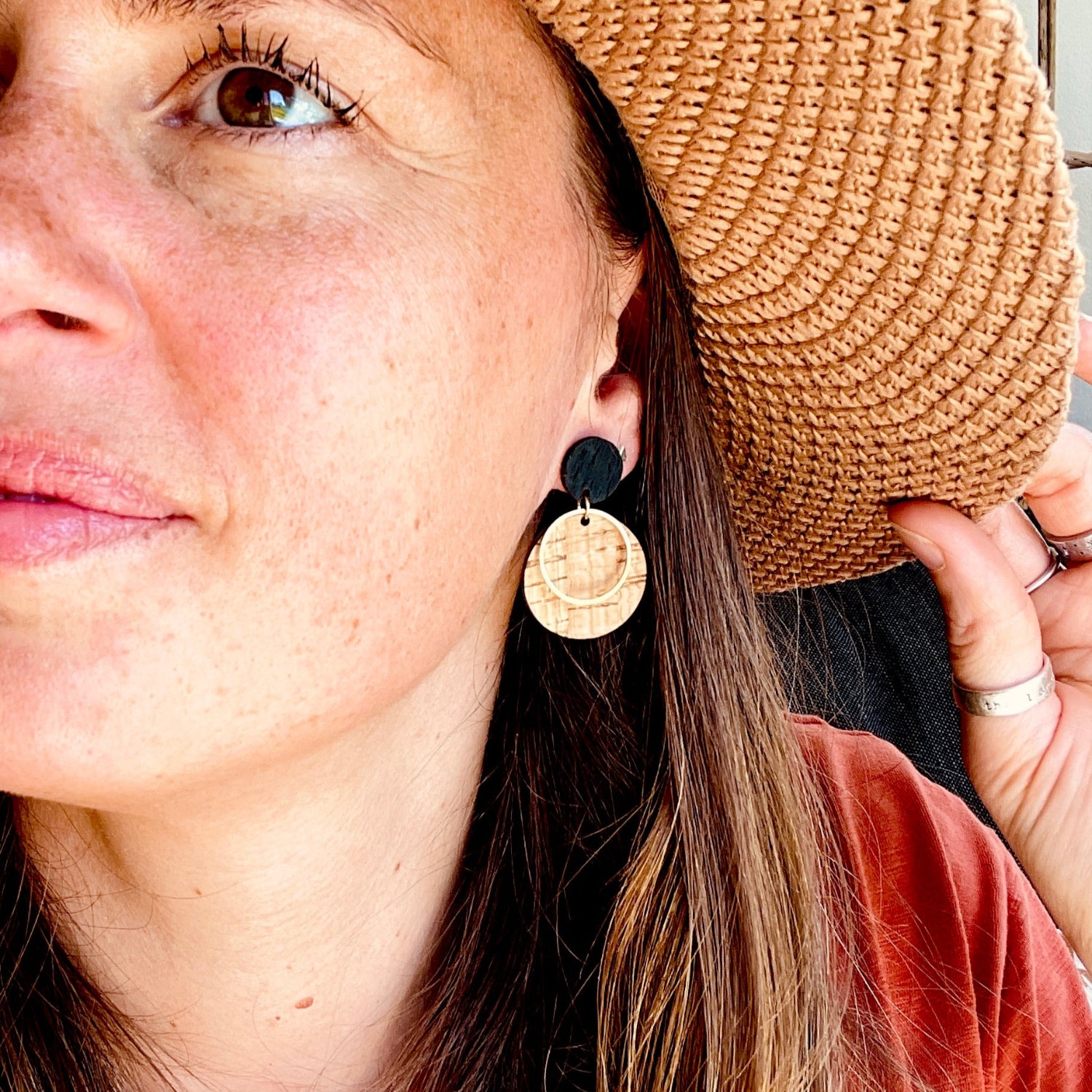 Apollo Earrings Natural Cork Gold