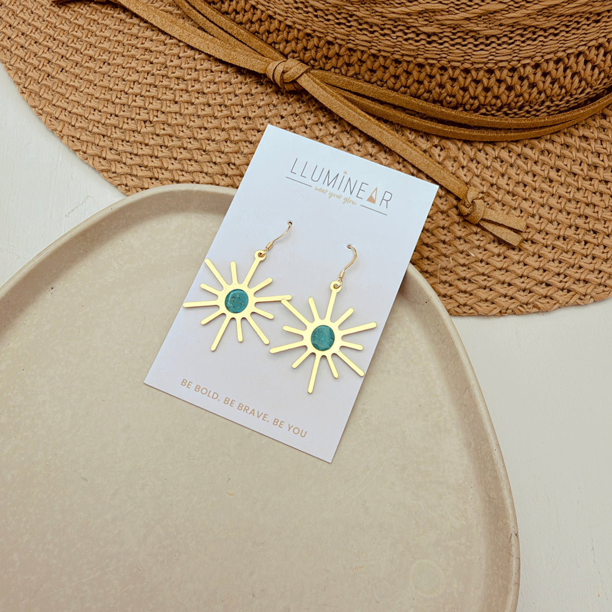 Autumn Gold Sunburst Teal Earrings