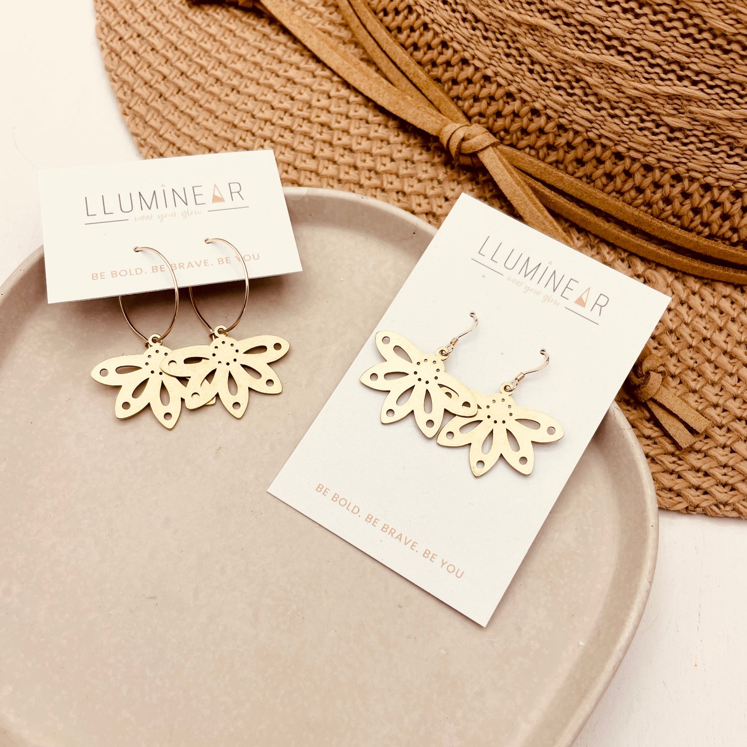 Gold Boho Flower Petal Earrings