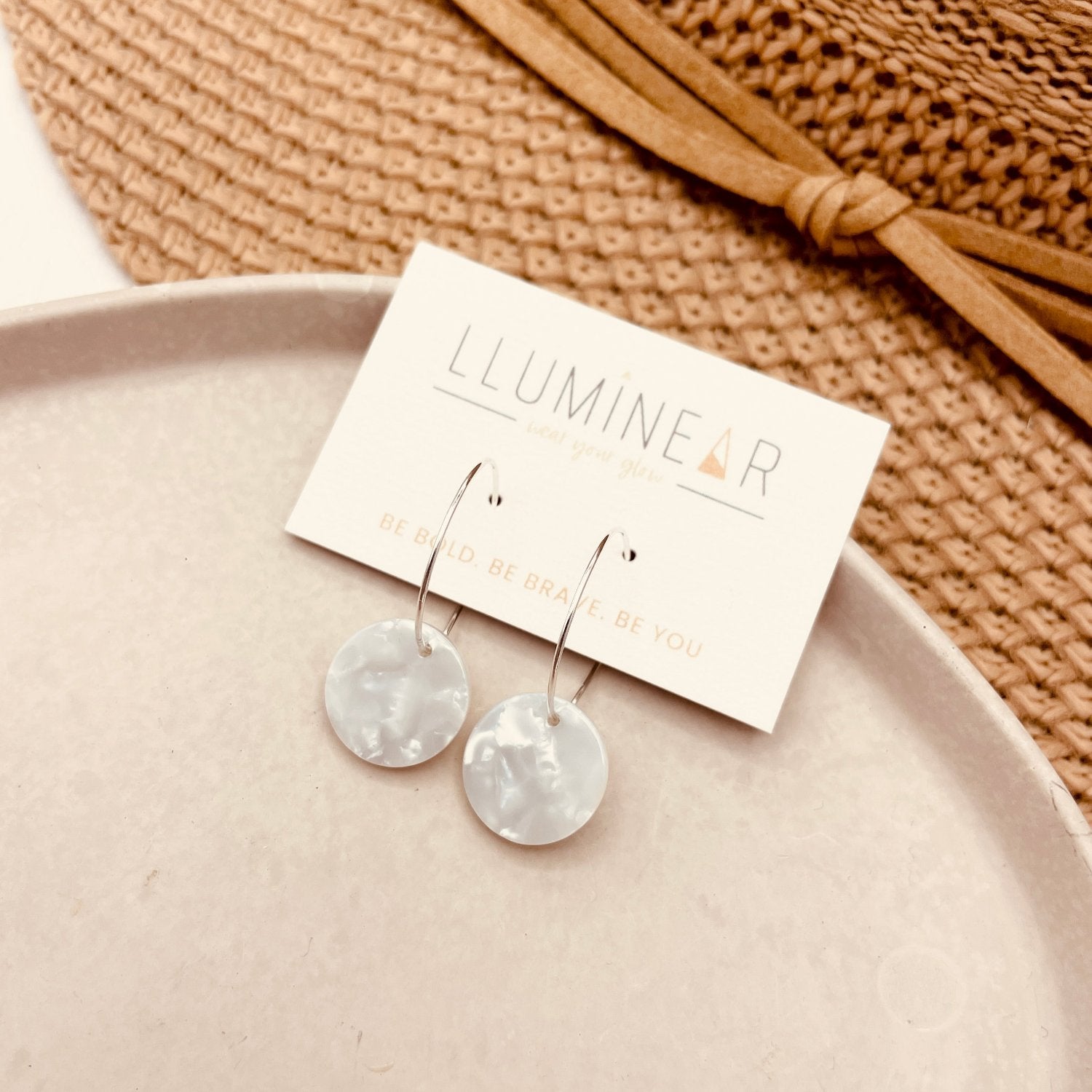 halo white shell hoop earrings sterling silver