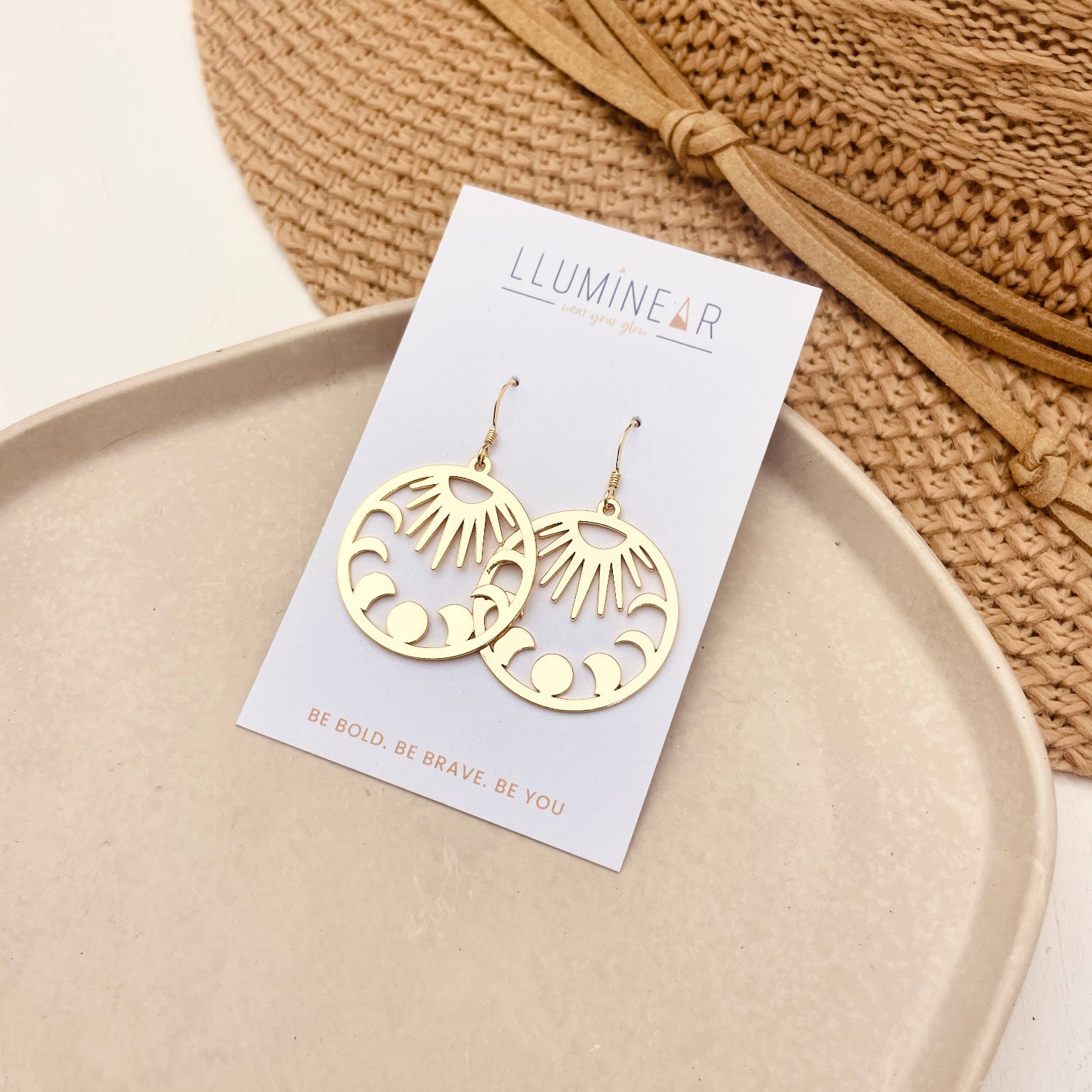 Sunshine Moon Phase Circle Earrings Gold