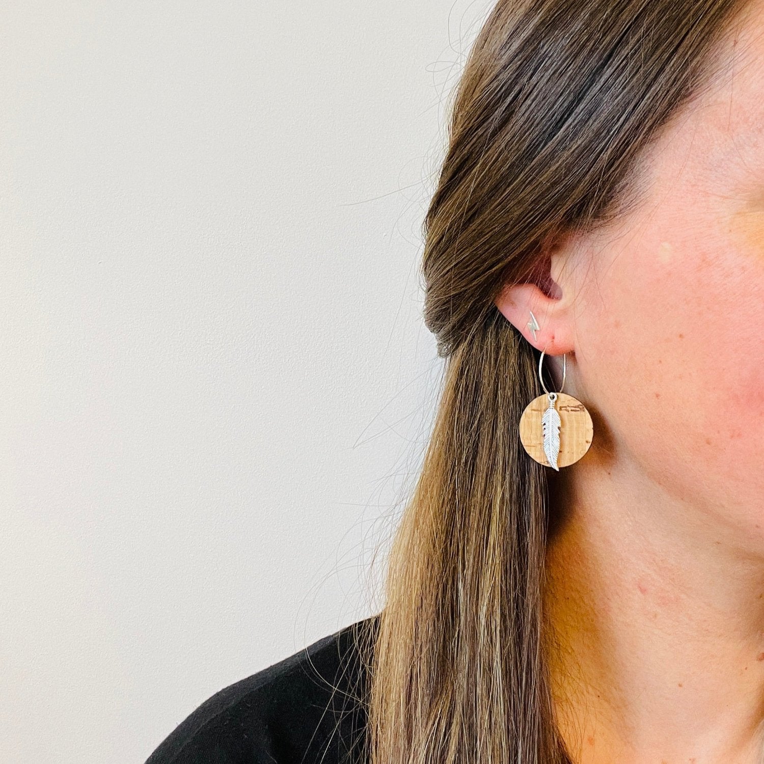 sterling silver hoop feather earrings