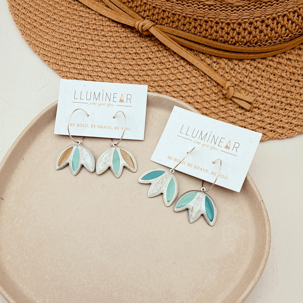 Autumn Petal Trio Beach Sand Hoop Earrings