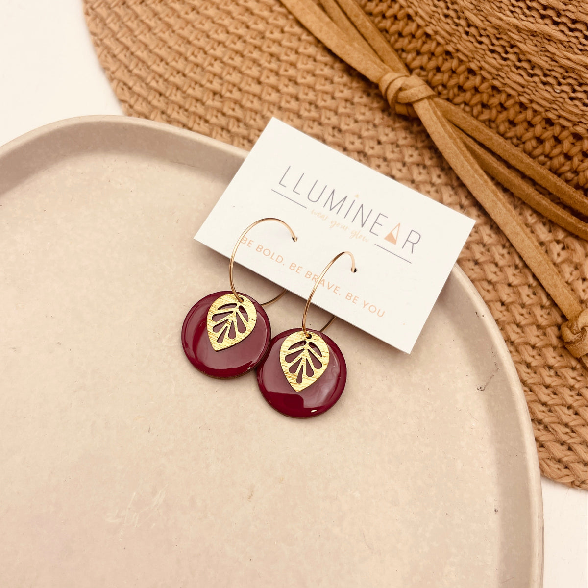 Autumn Gold Leaf Hoop Earrings