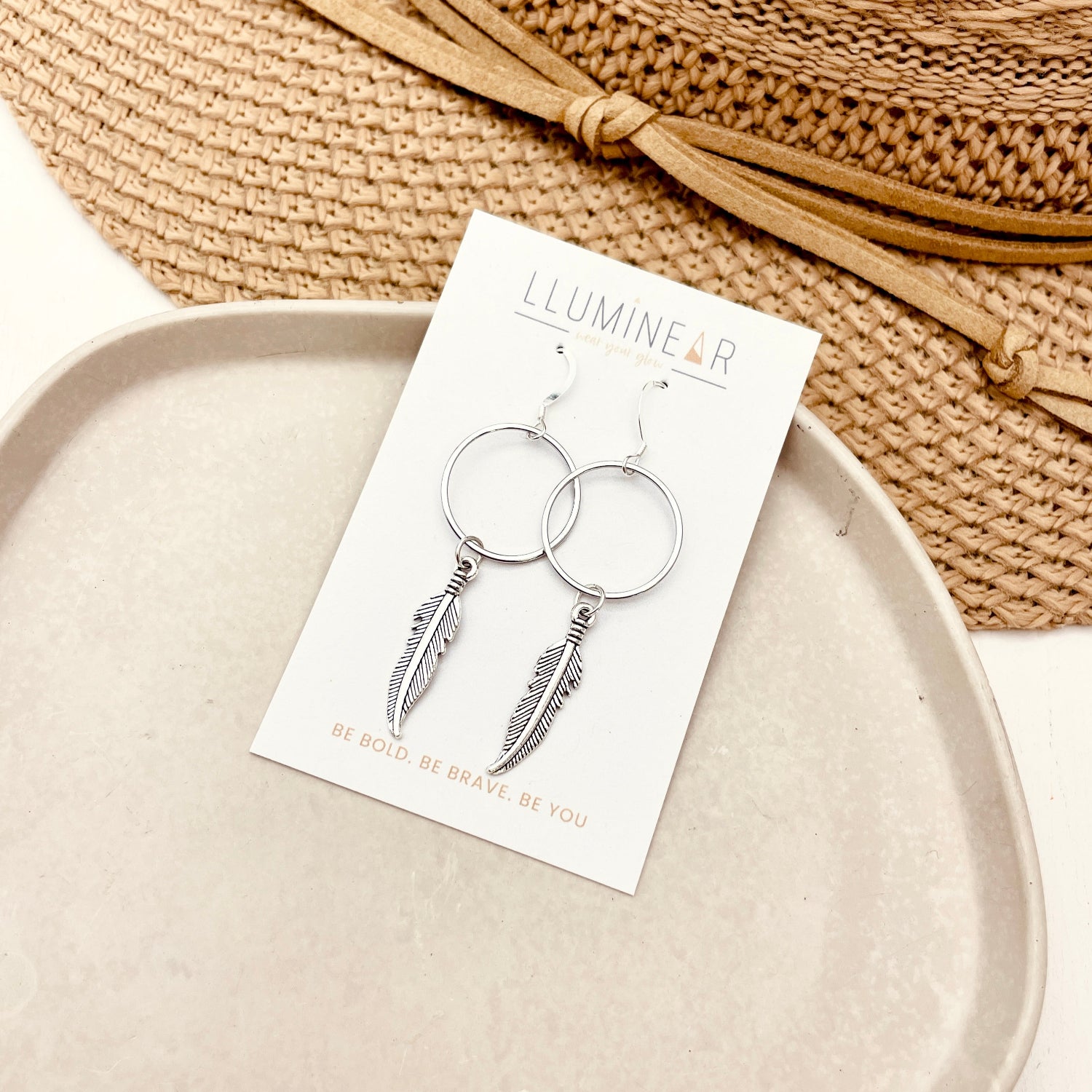 Boho Feather Silver Earrings