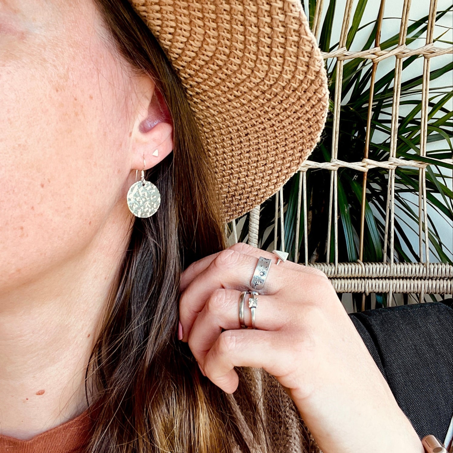 Textured Silver Disc Earrings