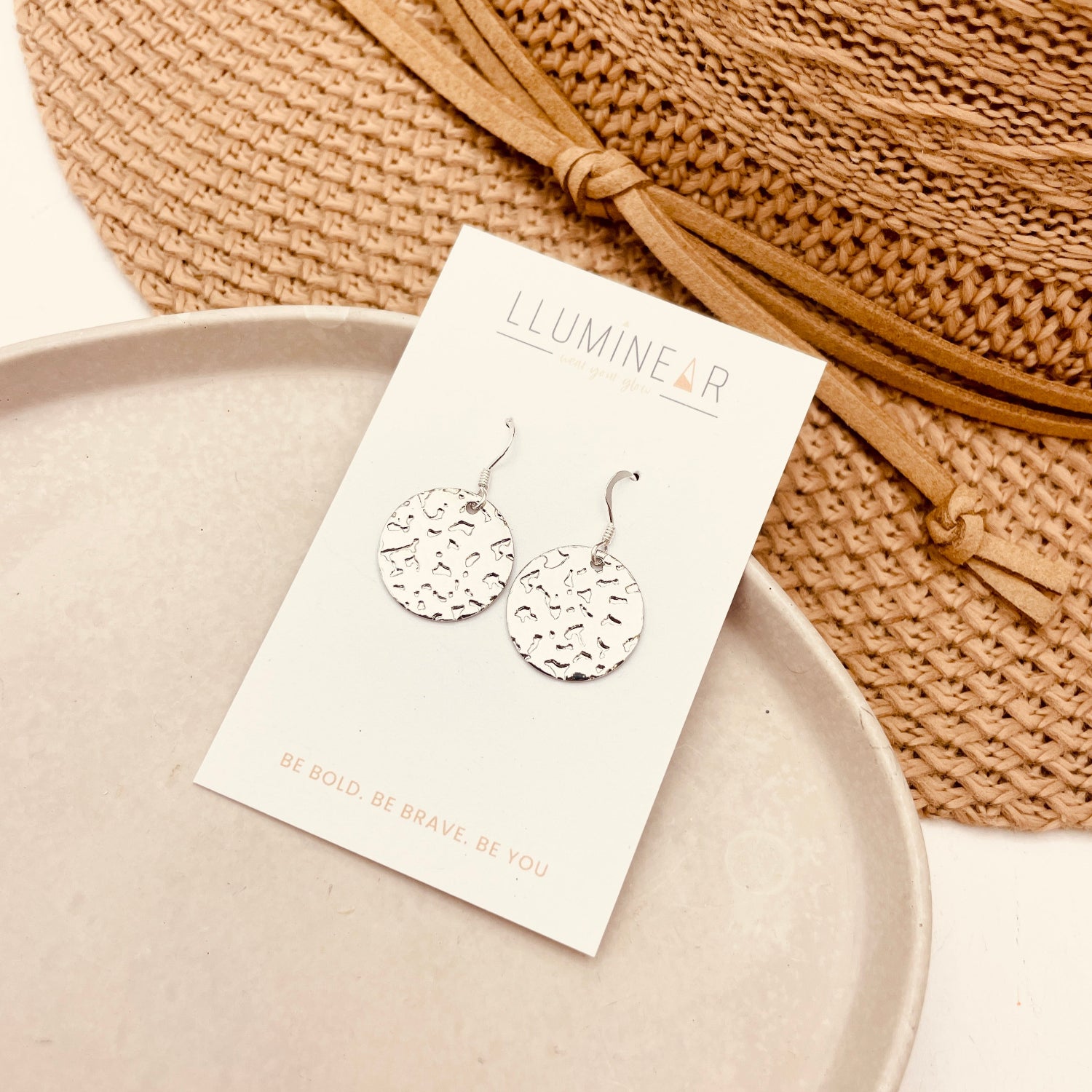Textured Silver Disc Earrings