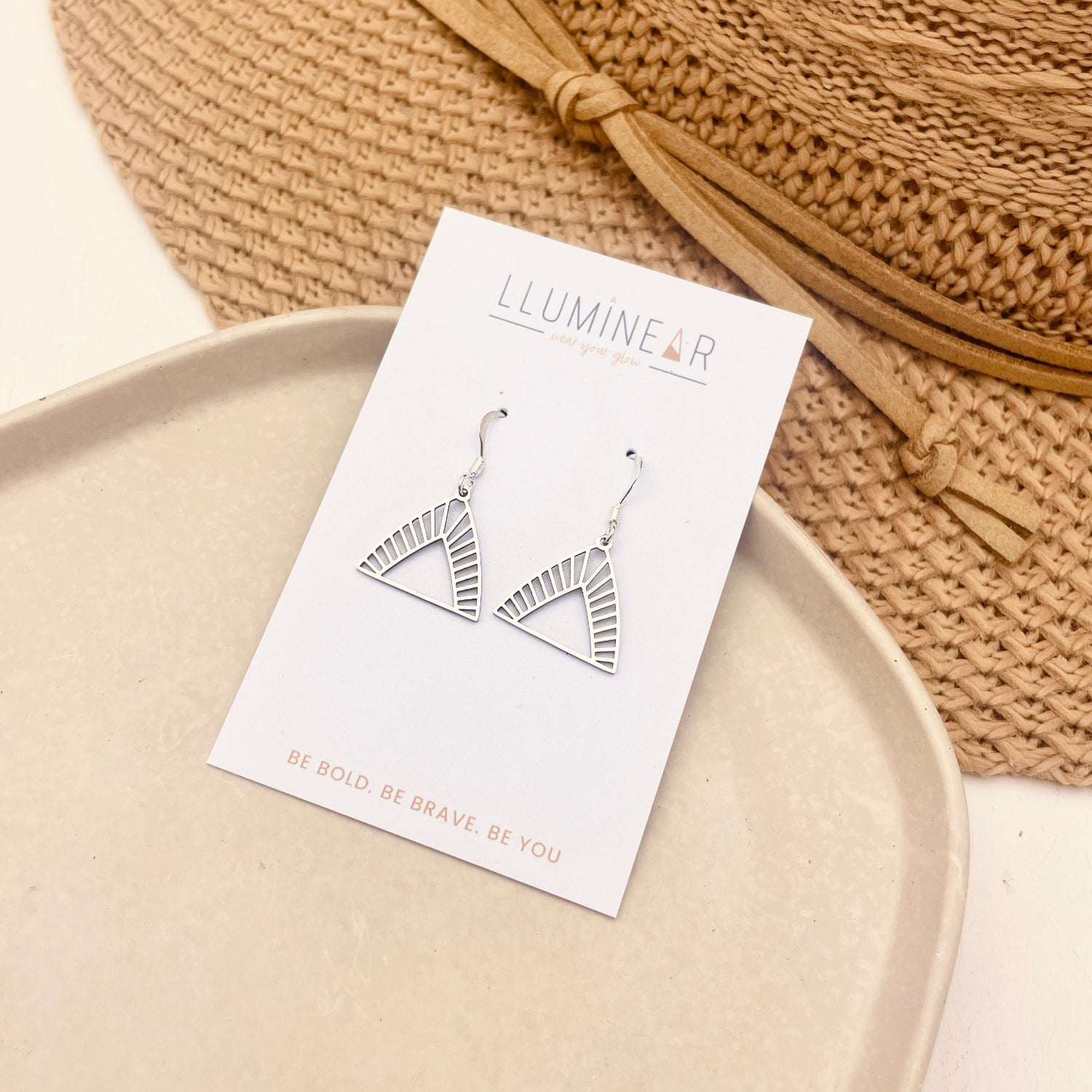 Silver Tribal Triangle Earrings