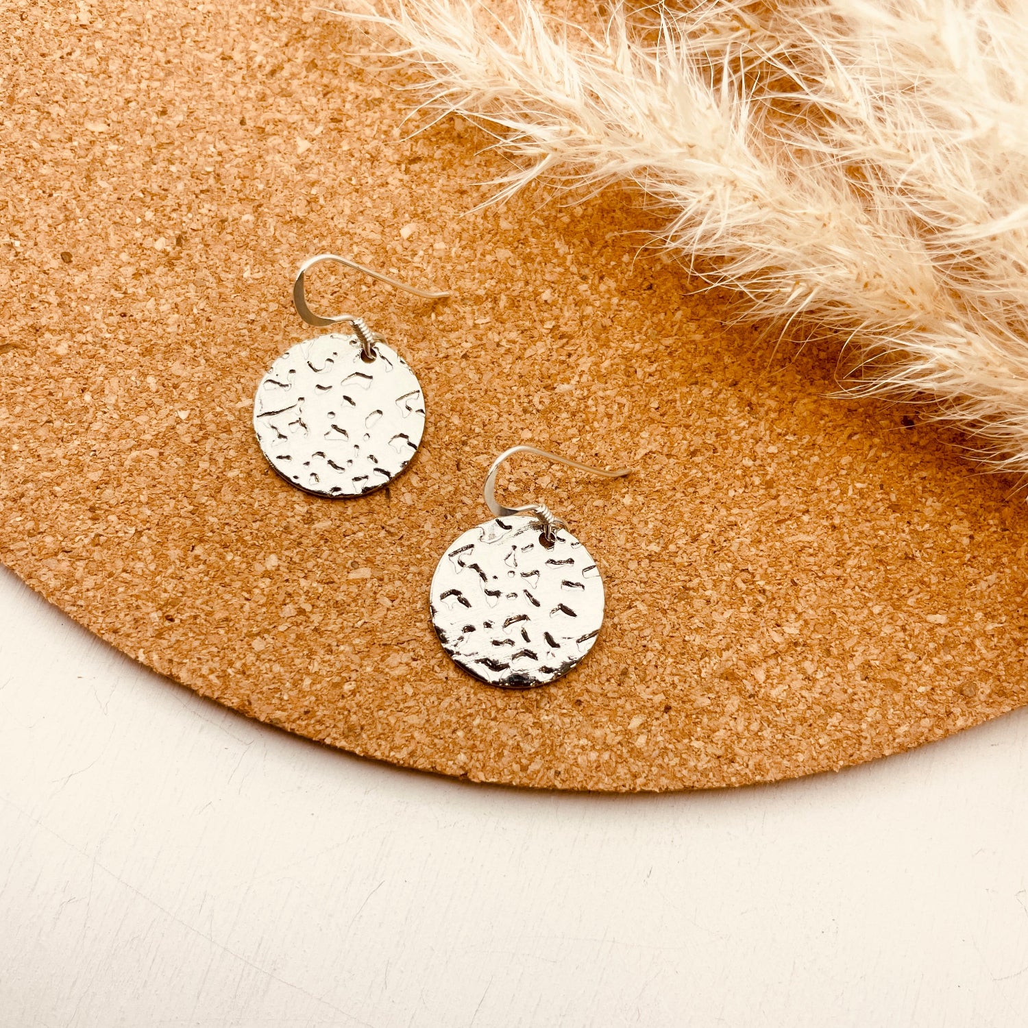 Textured Silver Disc Earrings