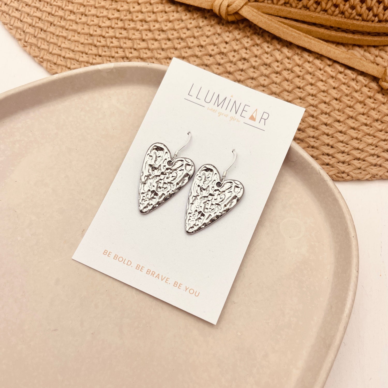 Textured Heart Silver Hook Earrings