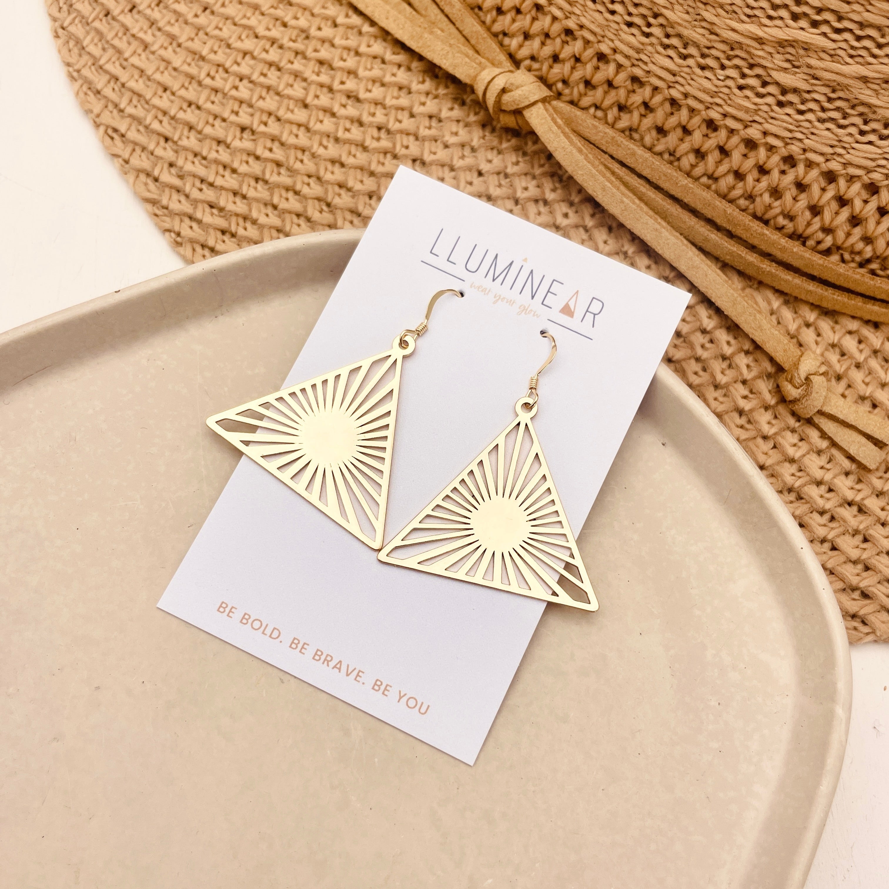 Boho Sunburst Triangle Earrings Gold