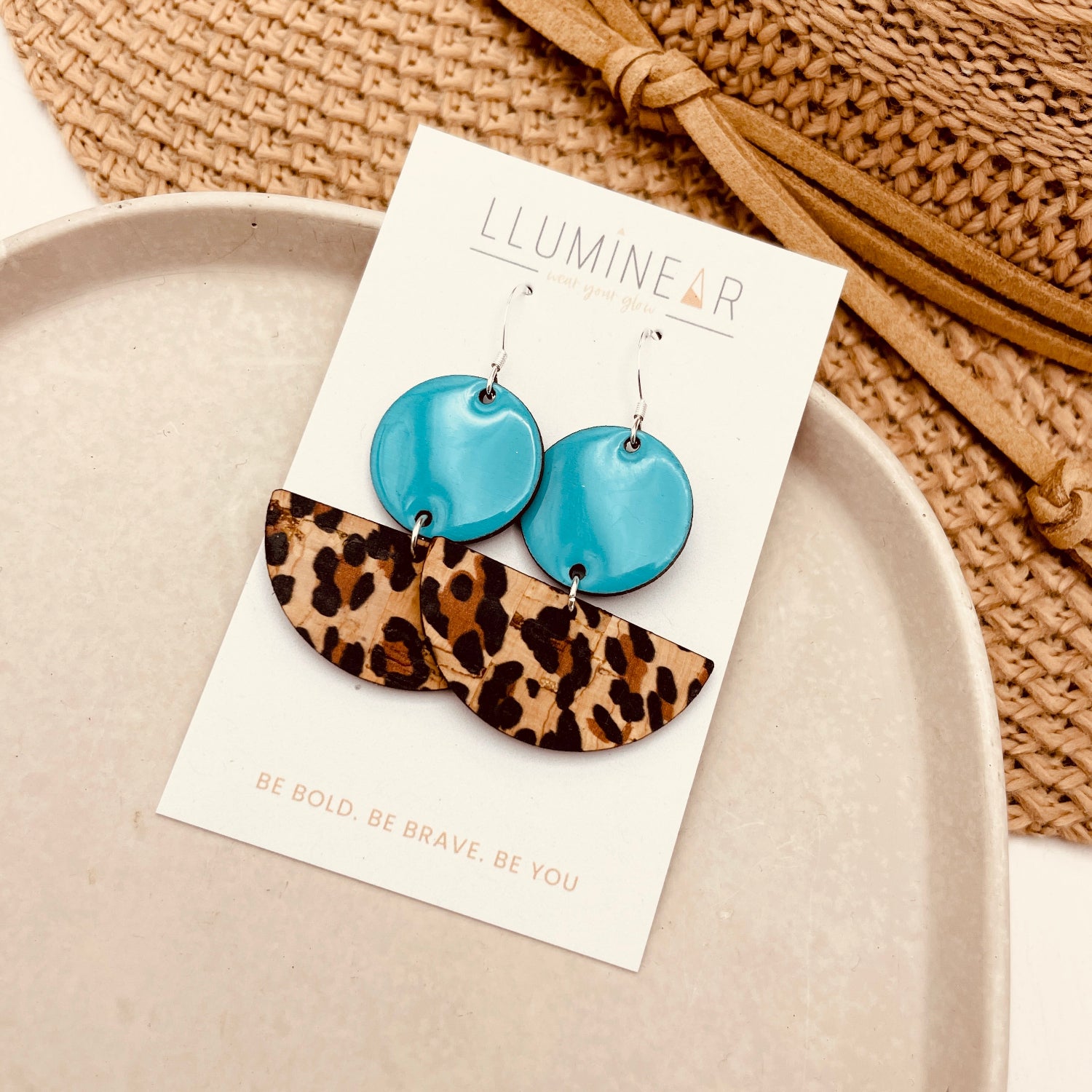 May Earrings Crescent Moon Turquoise Leopard
