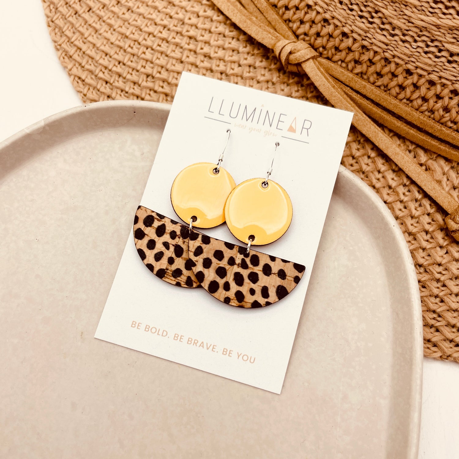 May Earrings Crescent Moon Yellow Cheetah