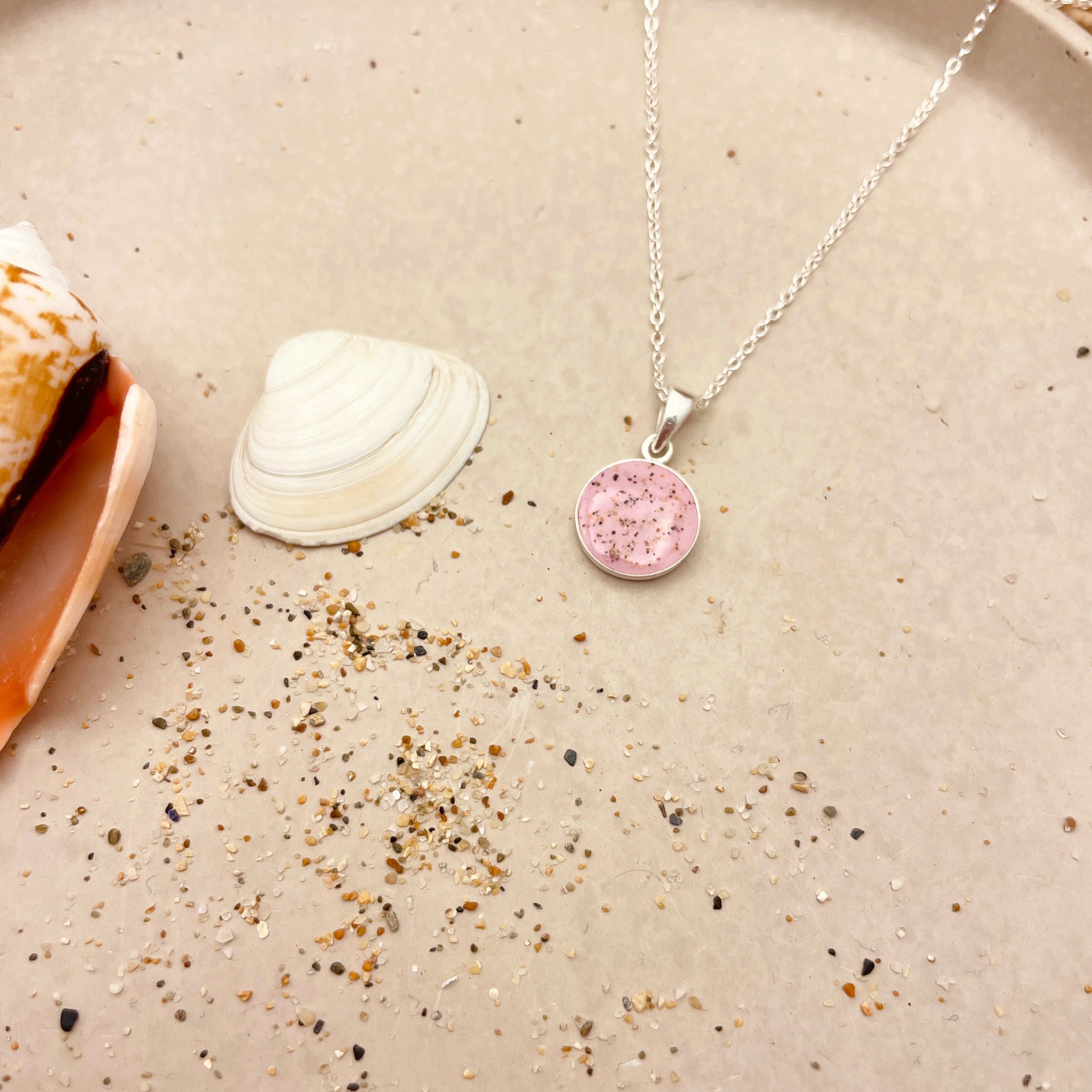 Cornish Beach Sand Round Pendant Necklace for Donna