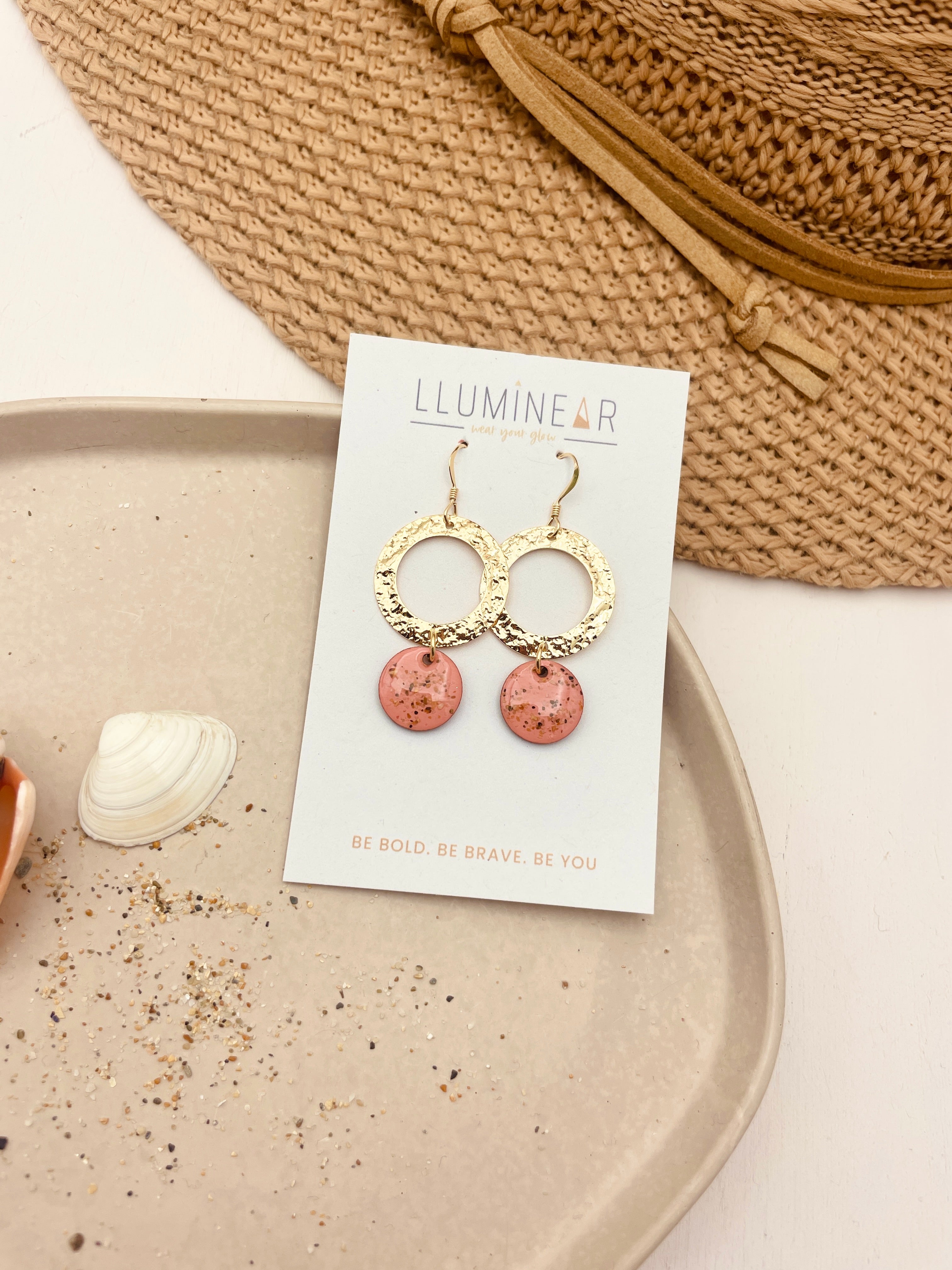 Gold Circle Beach Sand Earrings for Aimee