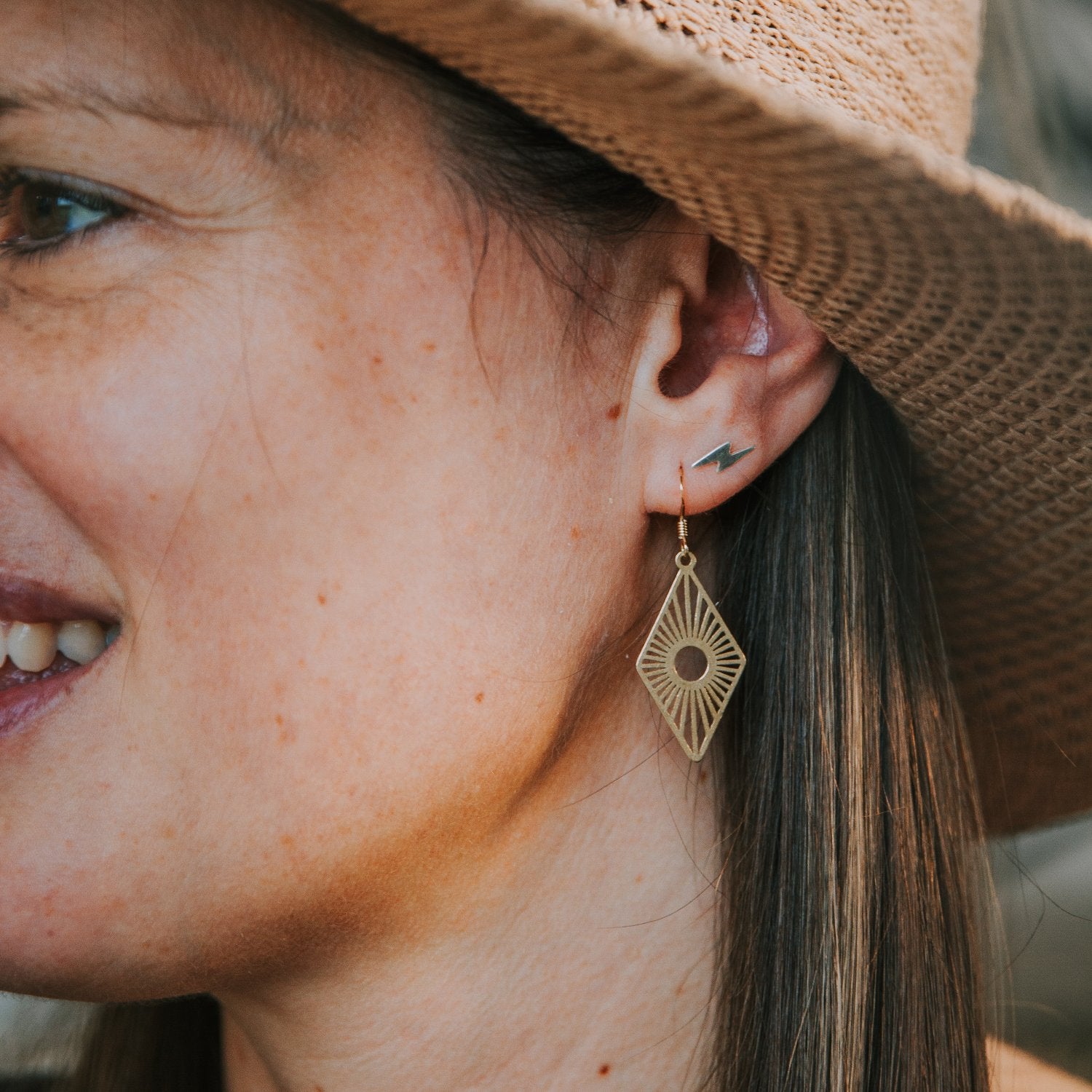 Brass Sunburst Gold Earrings