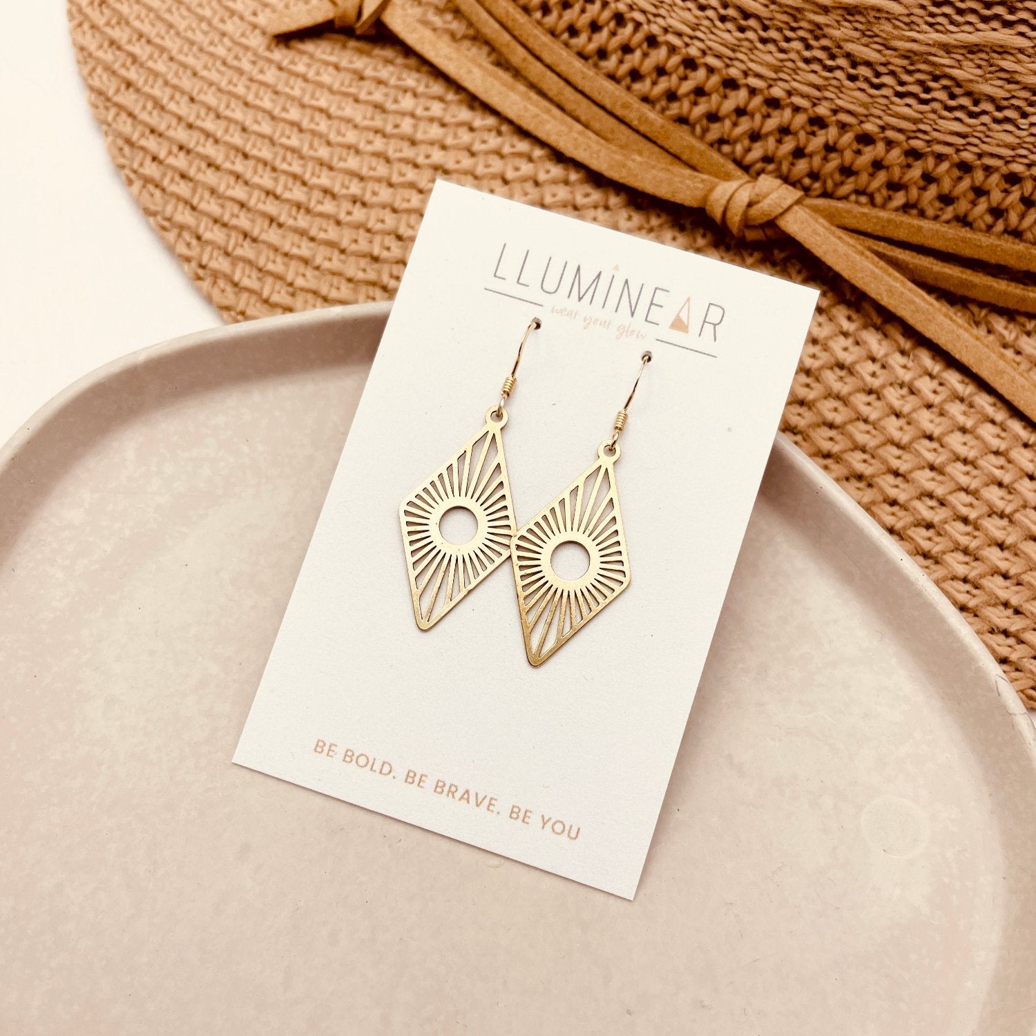 Brass Sunburst Boho Earrings with 14ct Gold Filled Hooks for sensitive ears