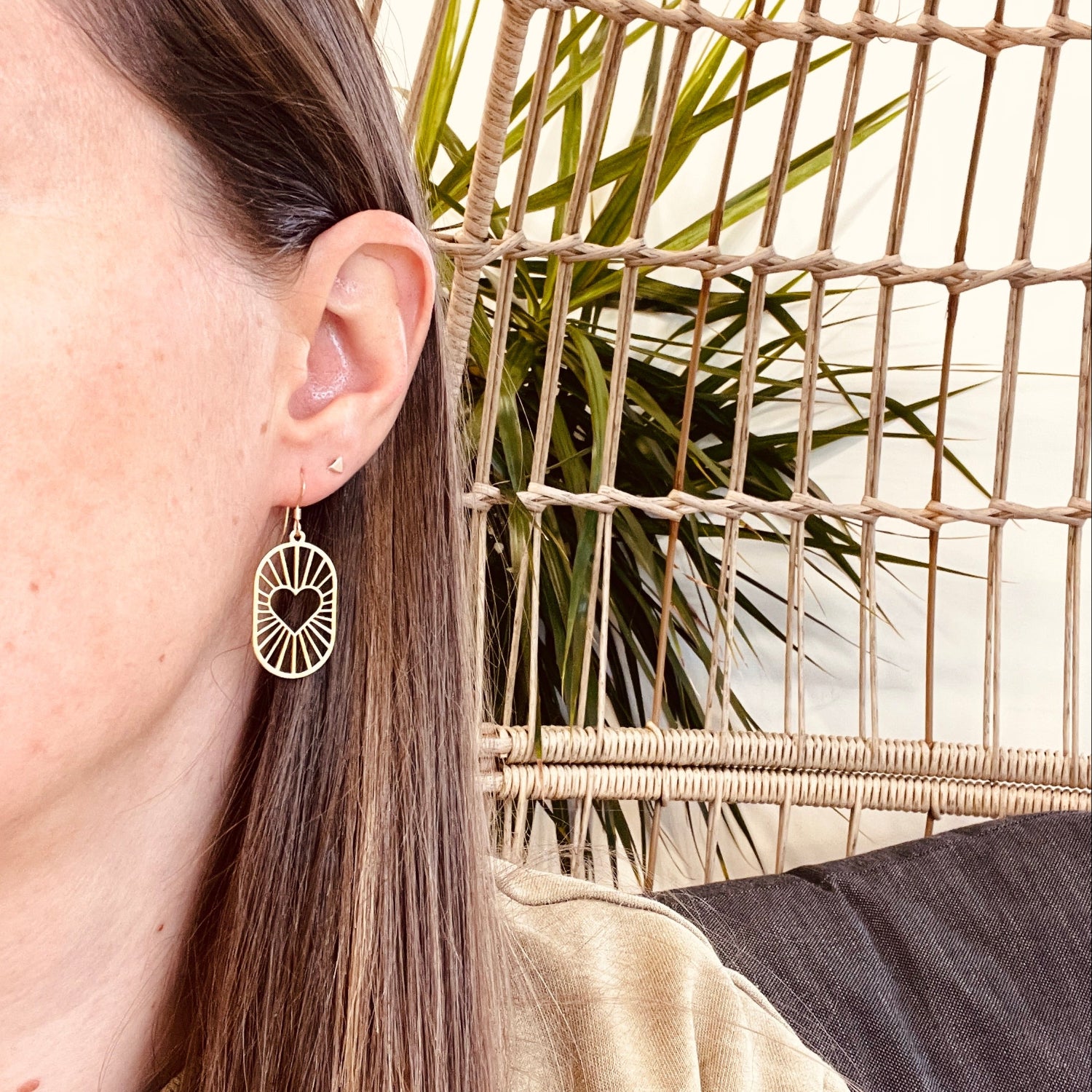 Gold Heart Sunburst Earrings