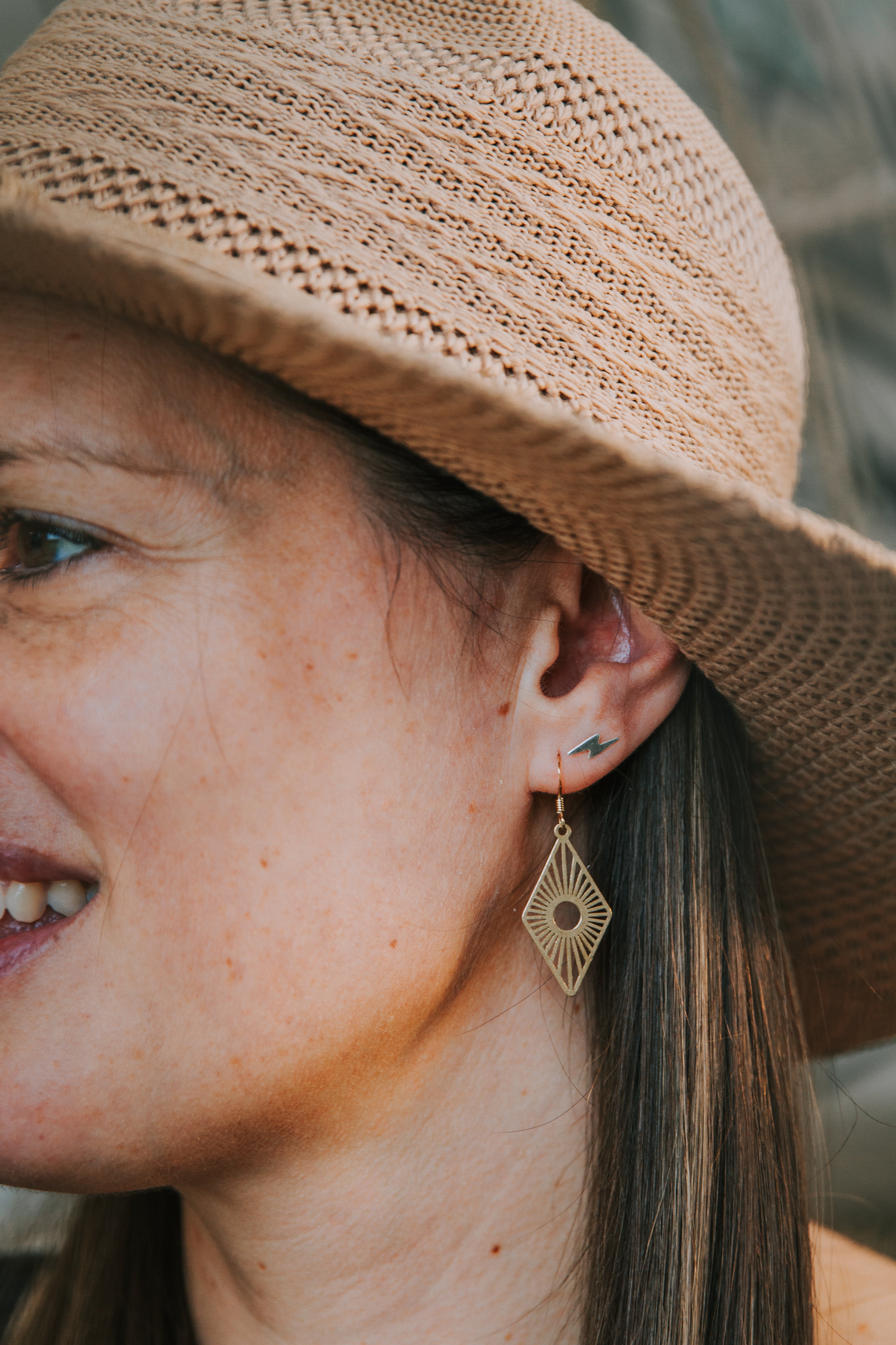 Brass Sunburst Gold Earrings