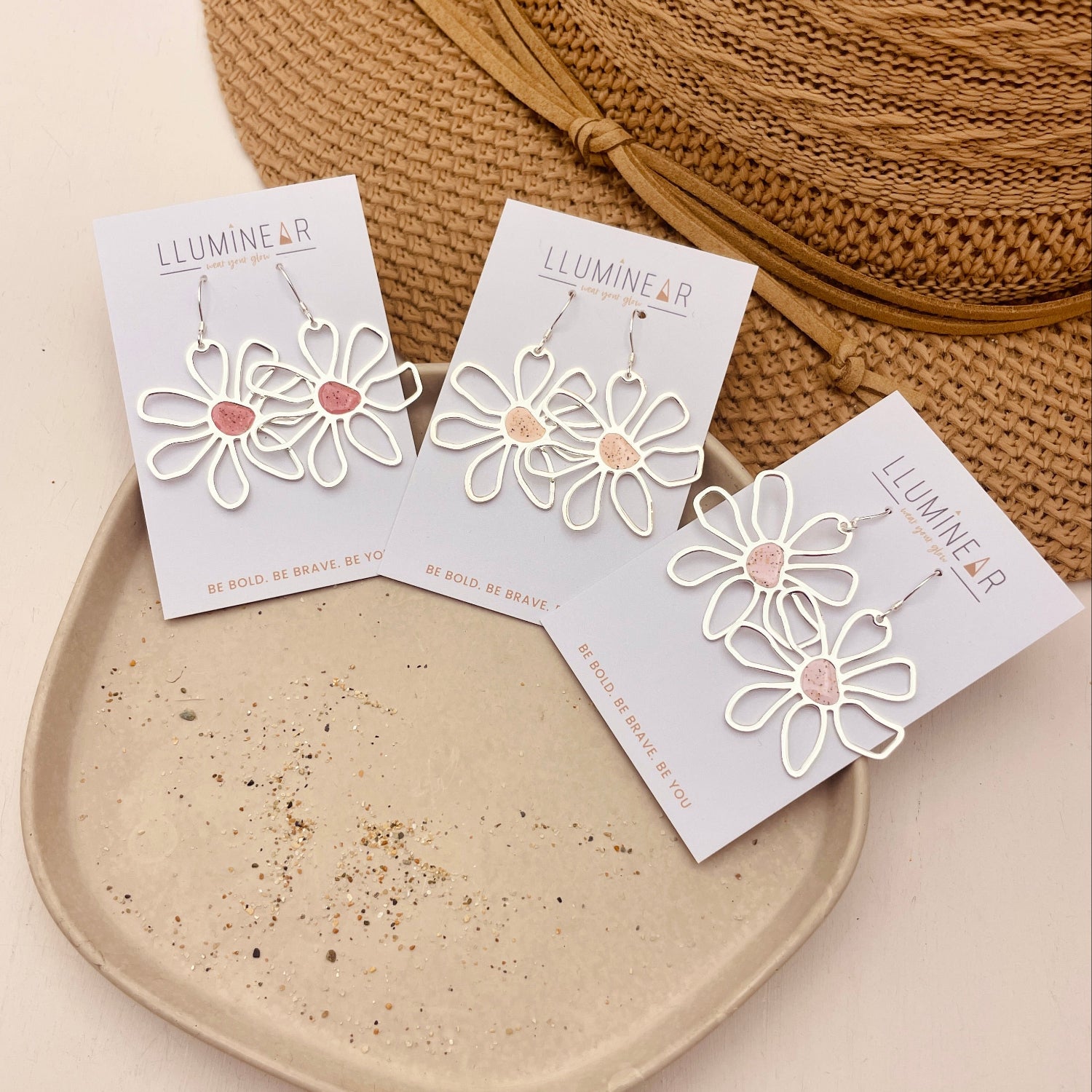 Silver Cornish Beach Sand Daisy Earrings Warm
