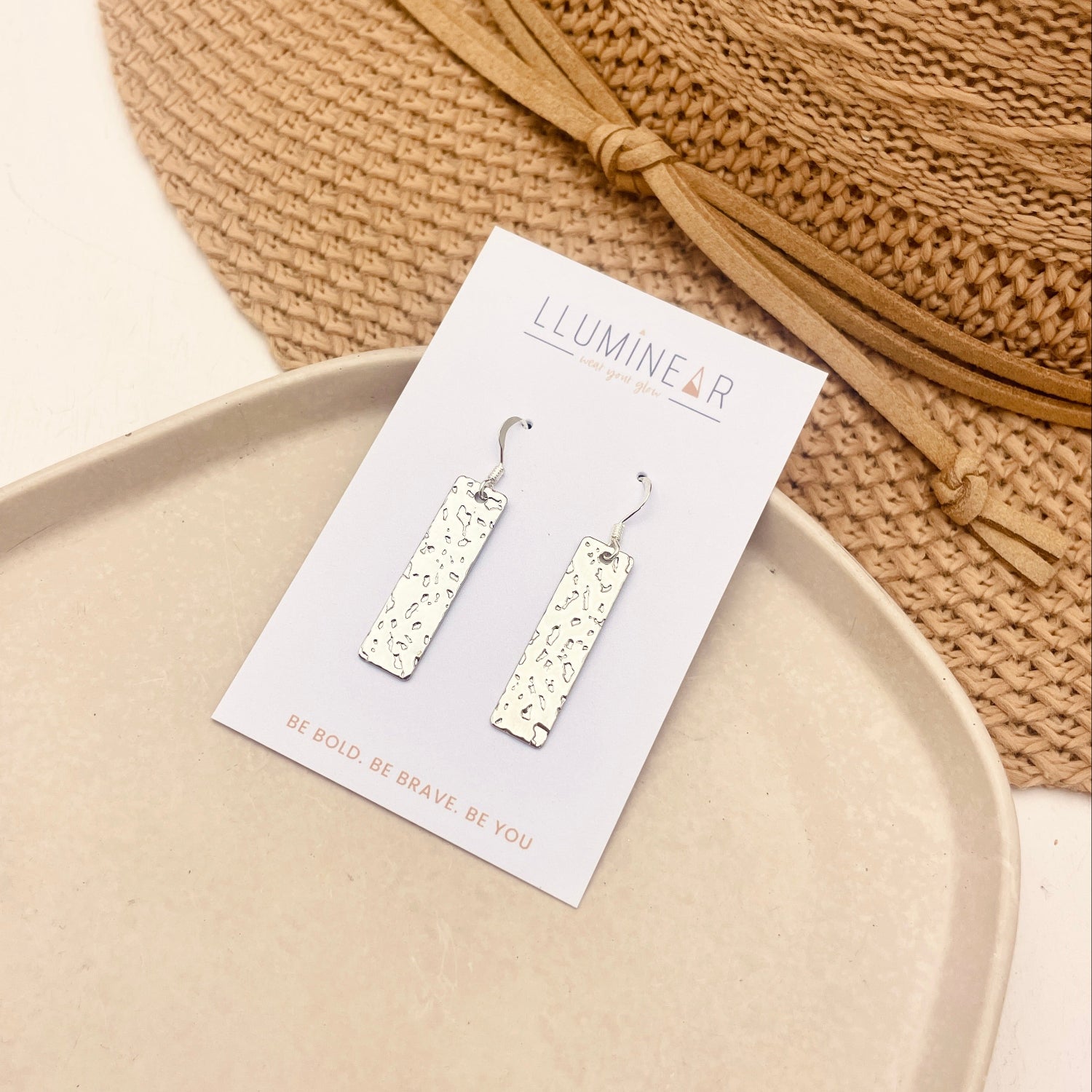 Textured Silver Bar Earrings