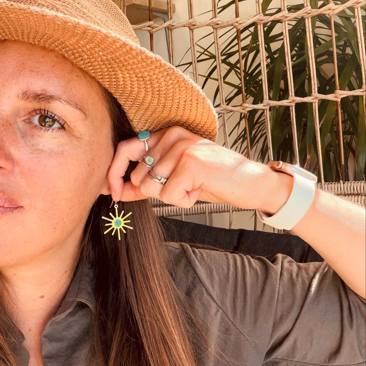 Autumn Gold Sunburst Teal Earrings